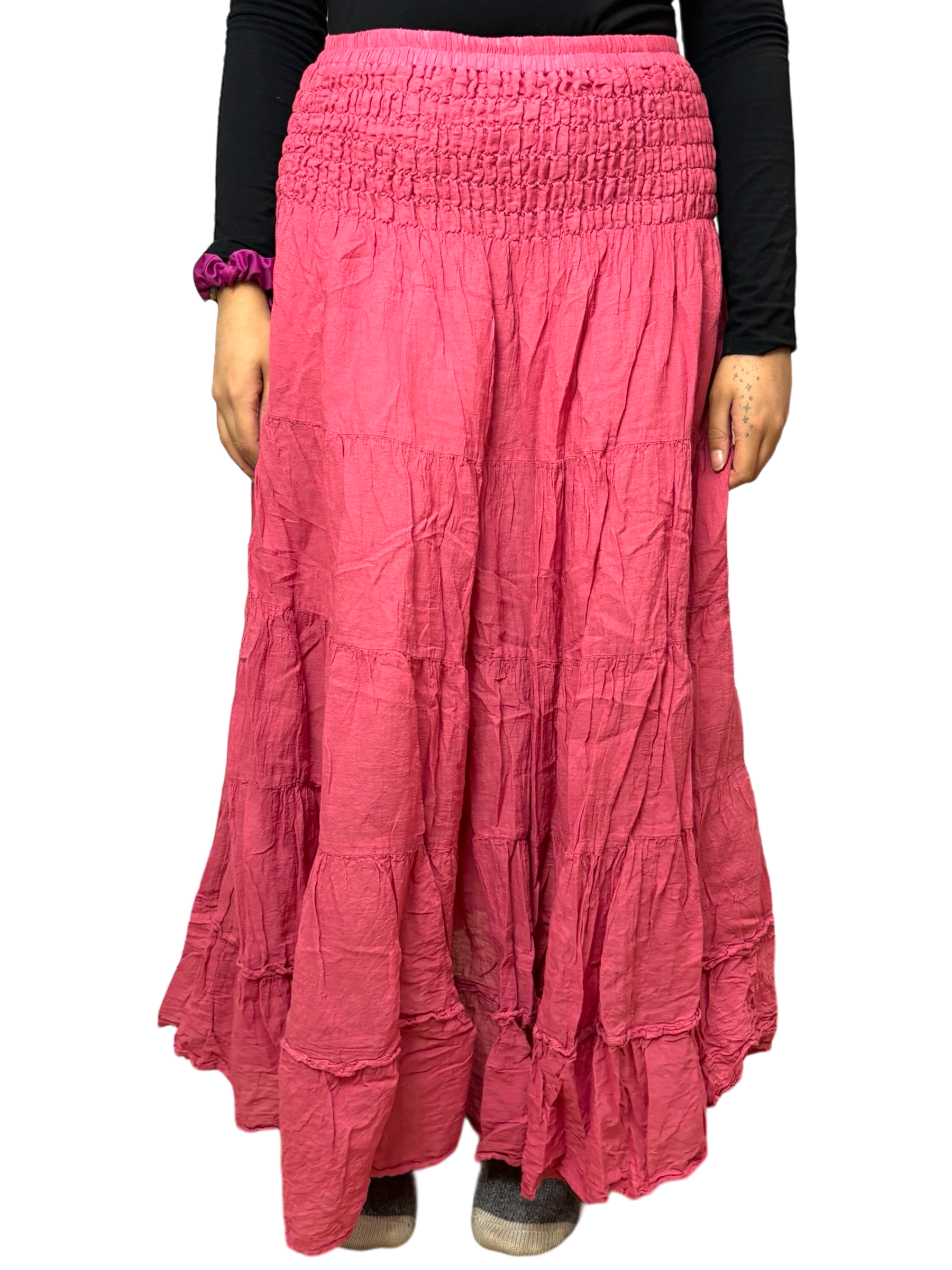 Deep Rose Cotton Voile Tiered Skirt