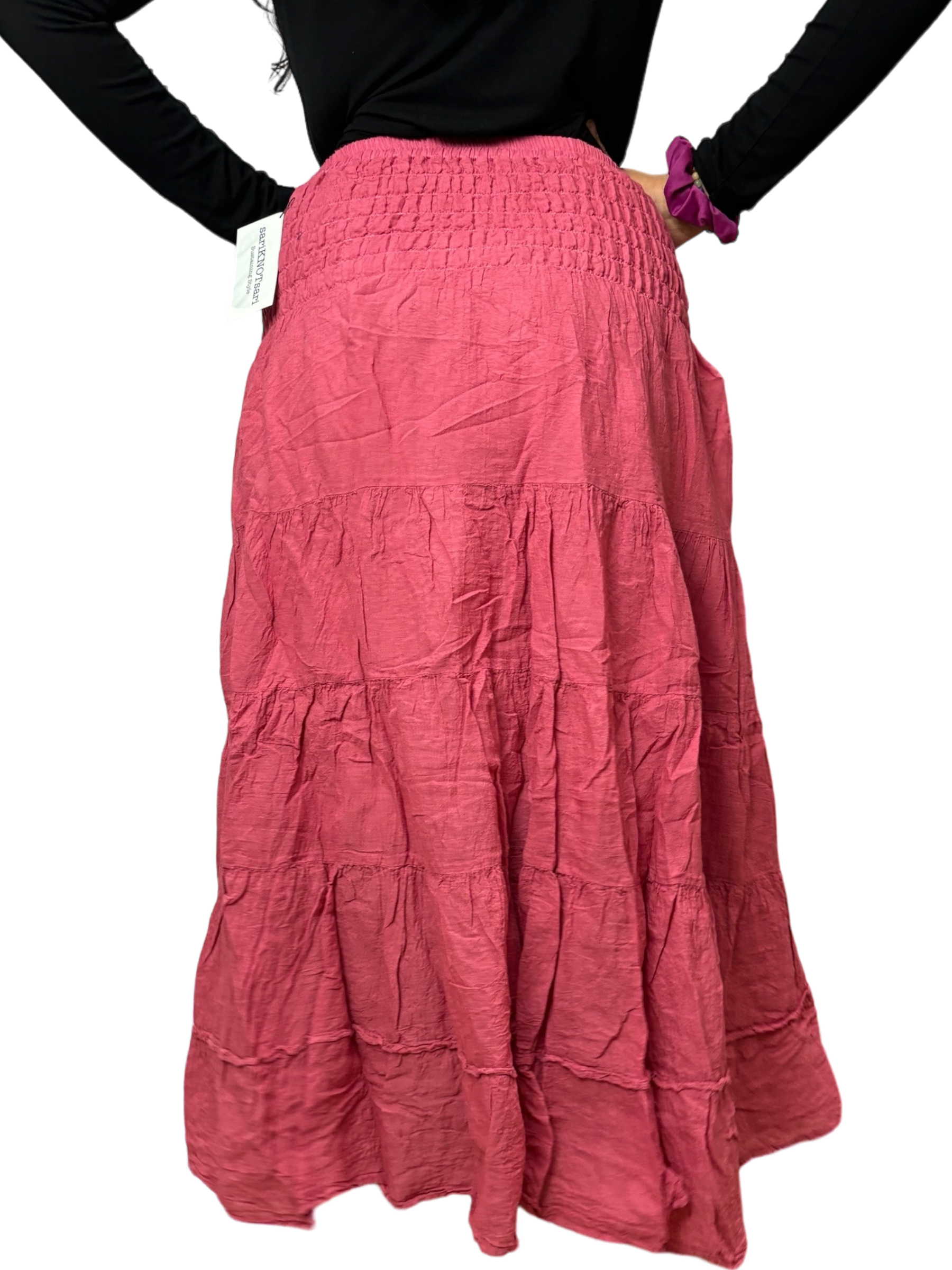 Deep Rose Cotton Voile Tiered Skirt