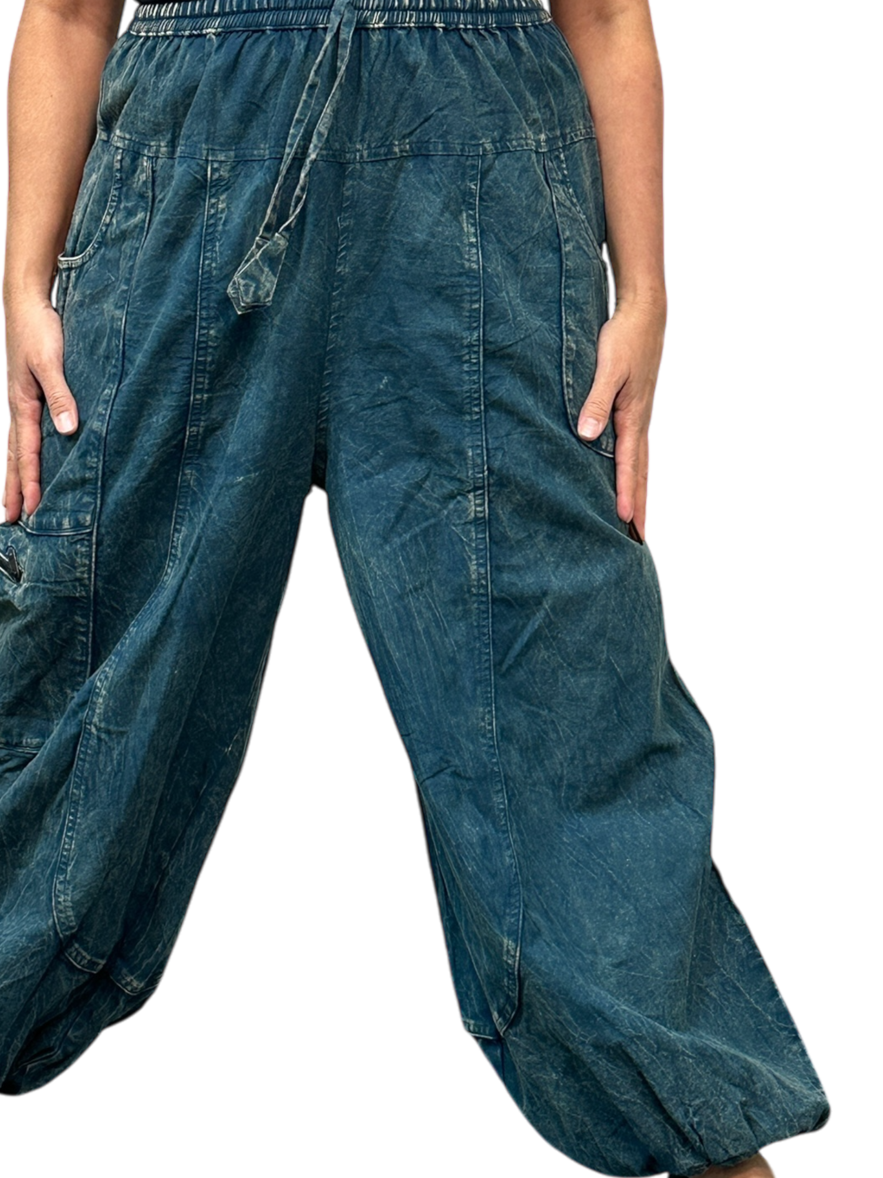 Denim Cotton Zippered Cargo Harem Pants