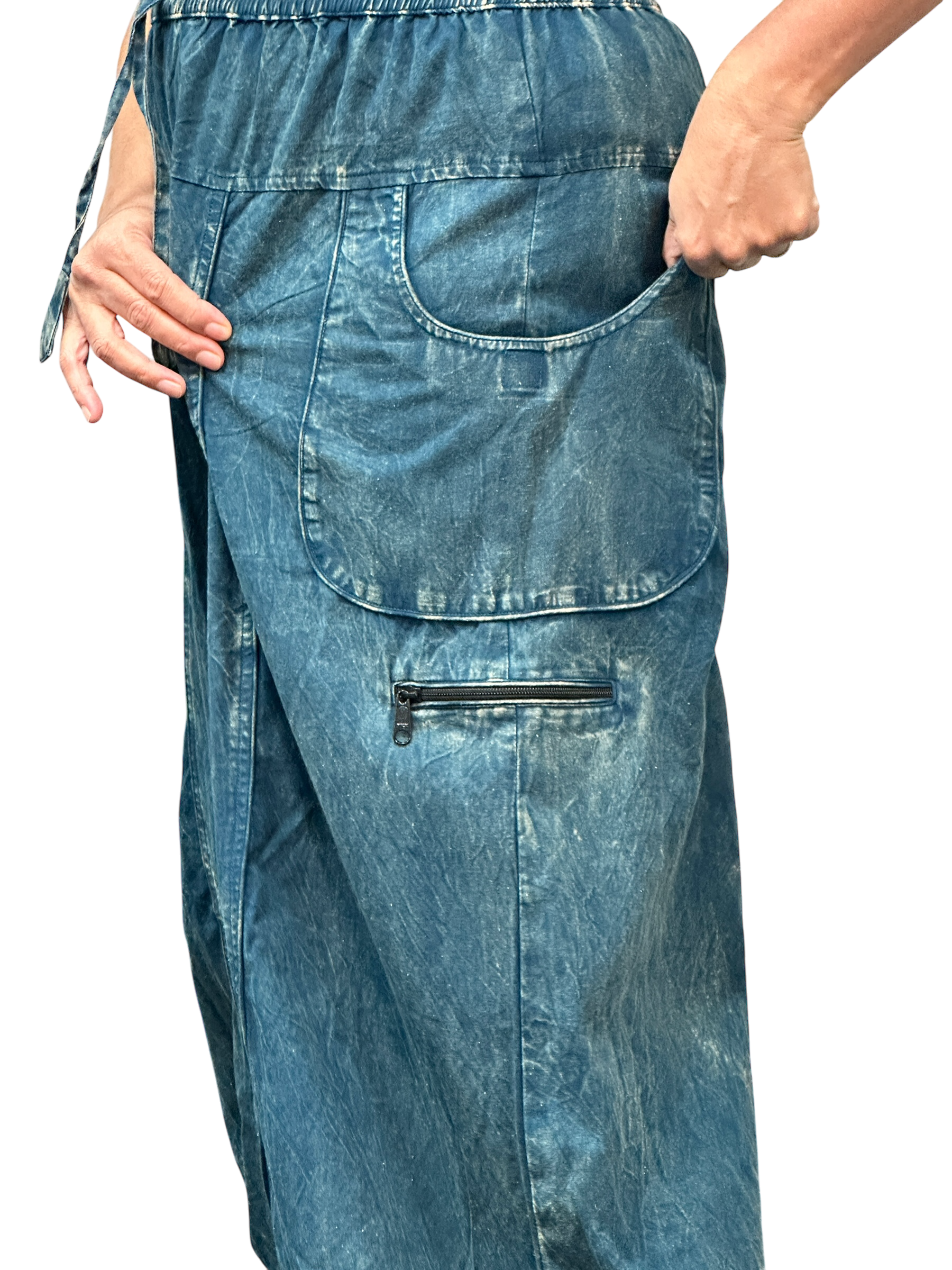 Denim Cotton Zippered Cargo Harem Pants