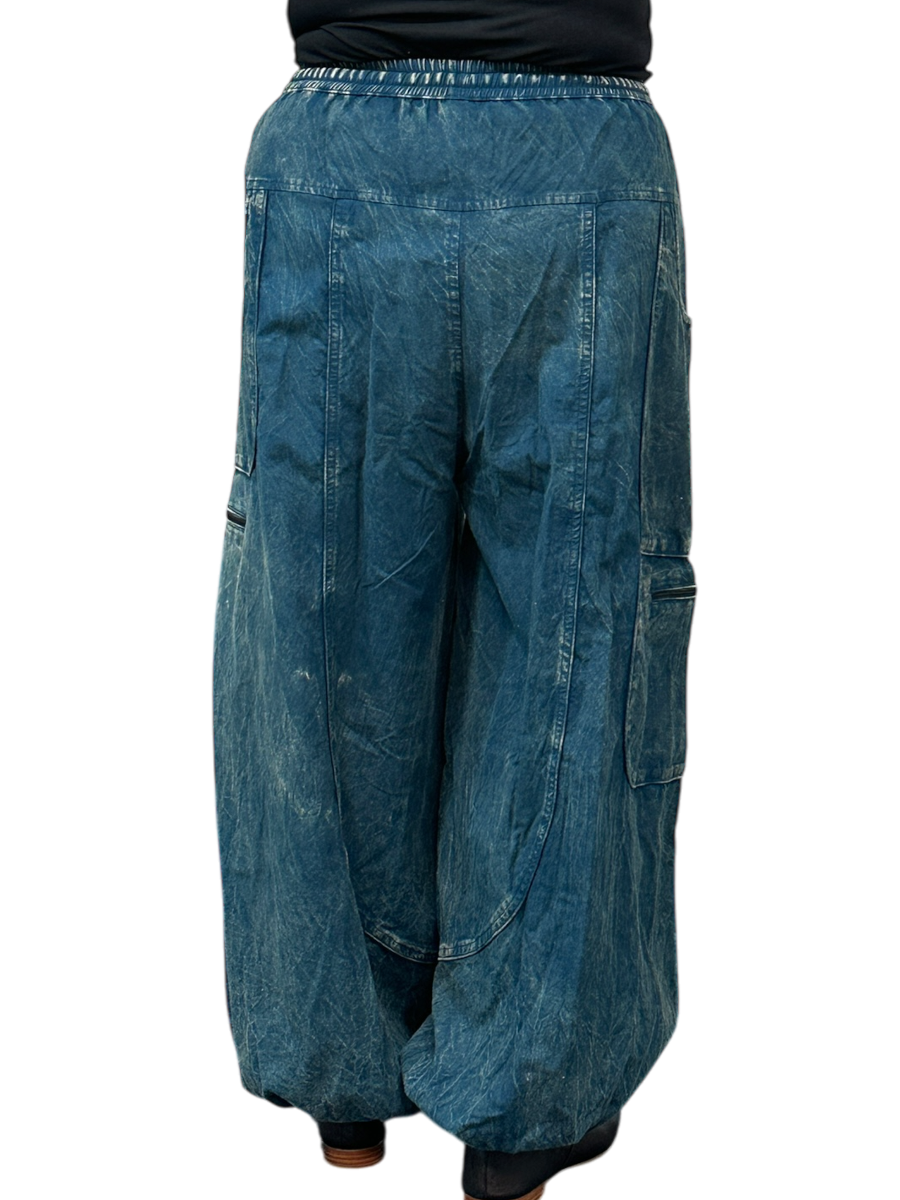 Denim Cotton Zippered Cargo Harem Pants