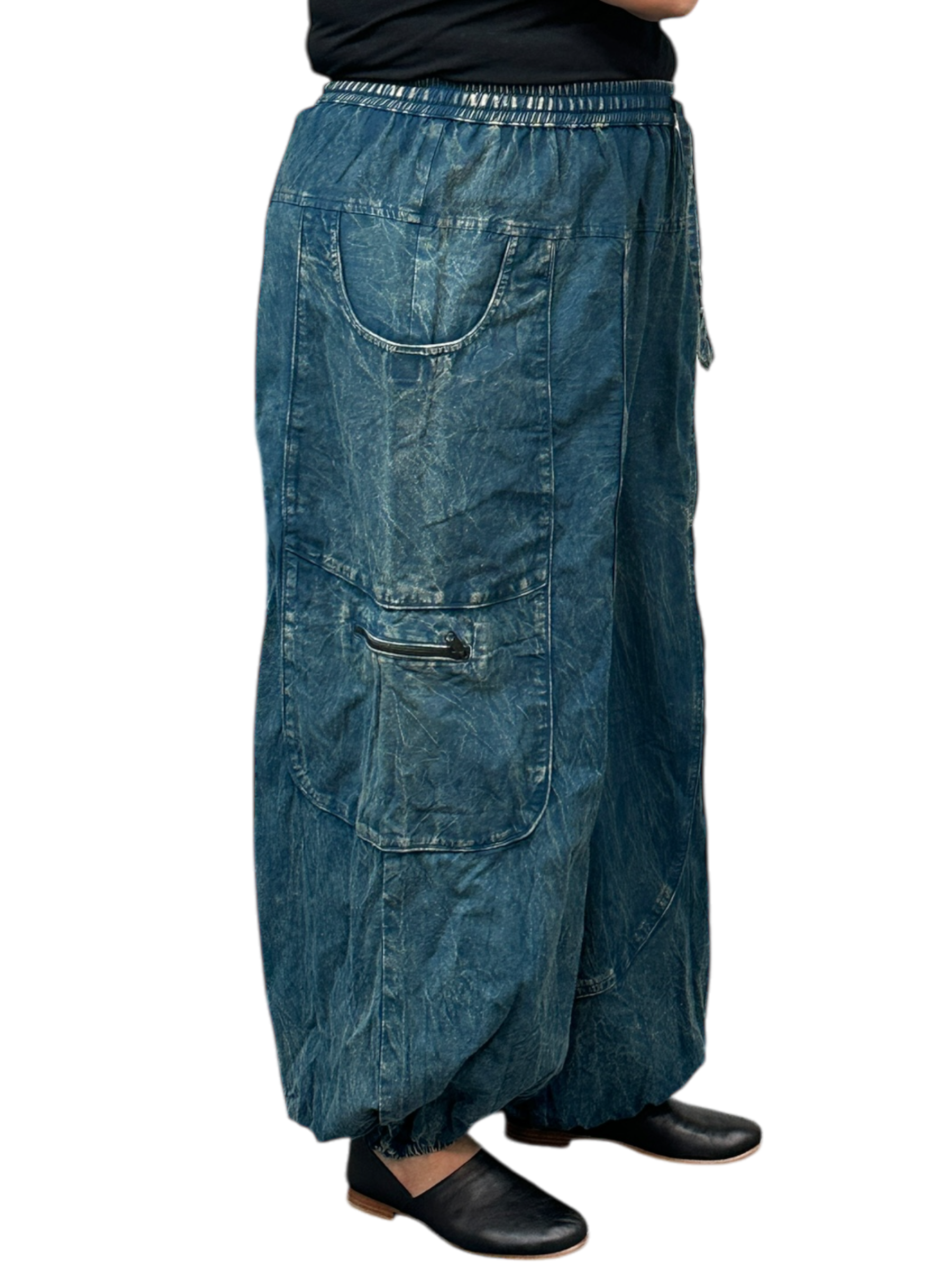 Denim Cotton Zippered Cargo Harem Pants