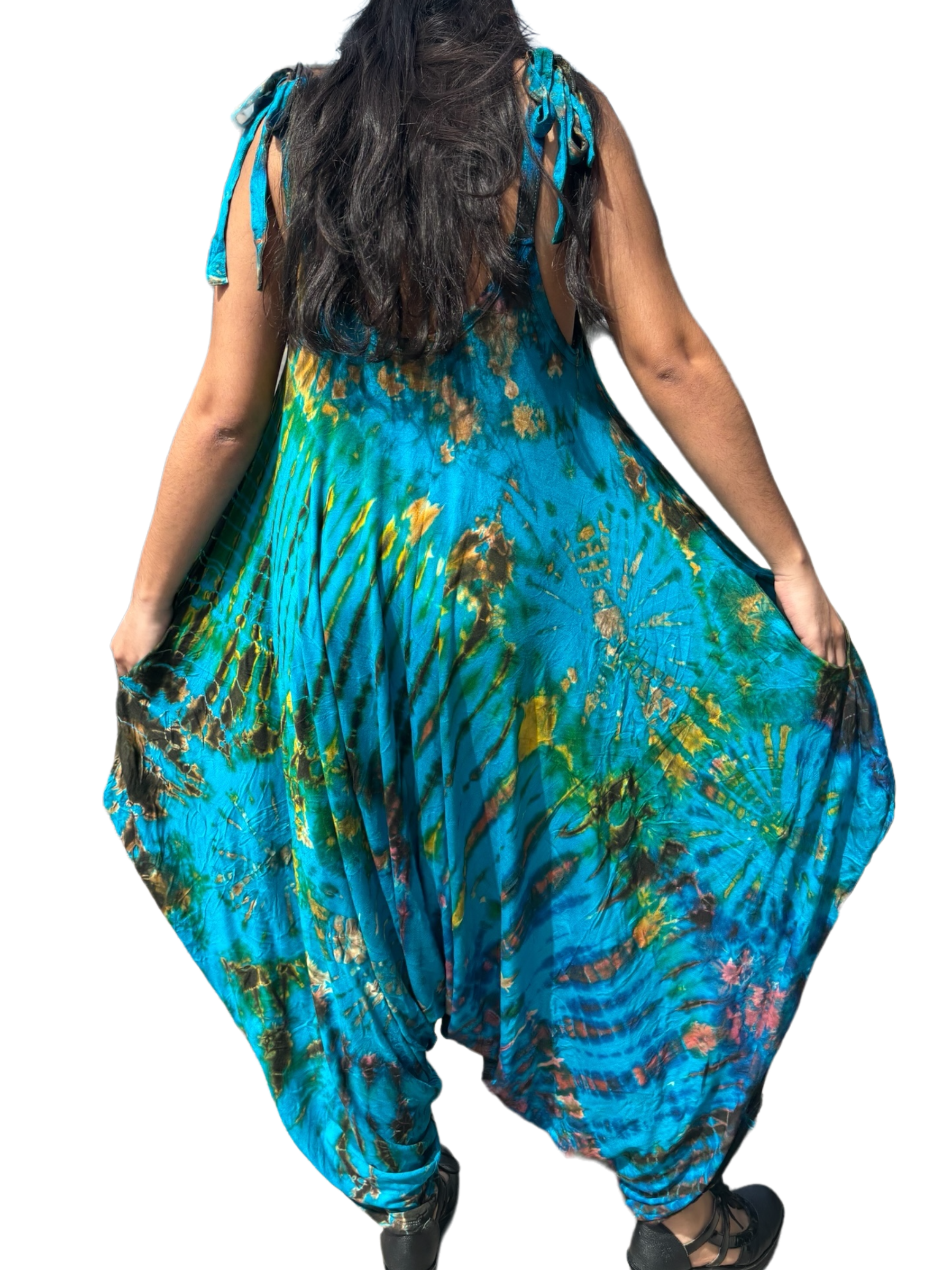 Teal Rainbow Tie Dye Harem Jumpsuit