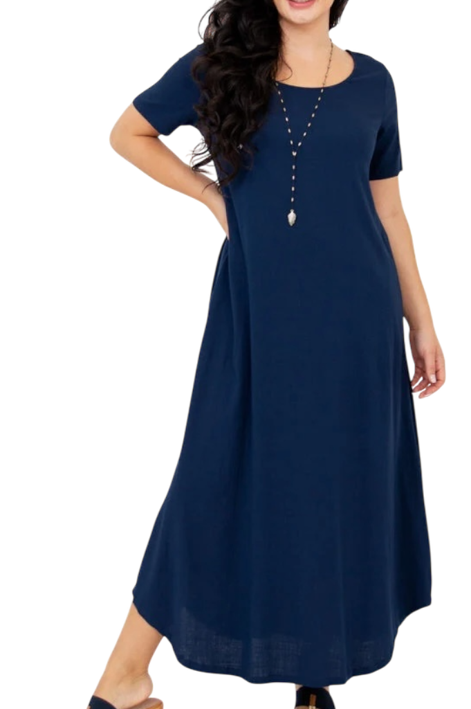 Martha Indigo Linen & Bamboo Dress