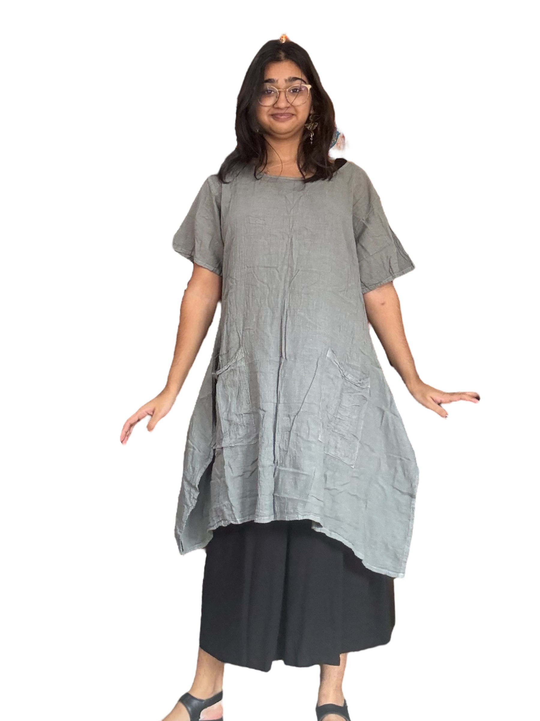 Pewter Cotton Voile Tunic Dress