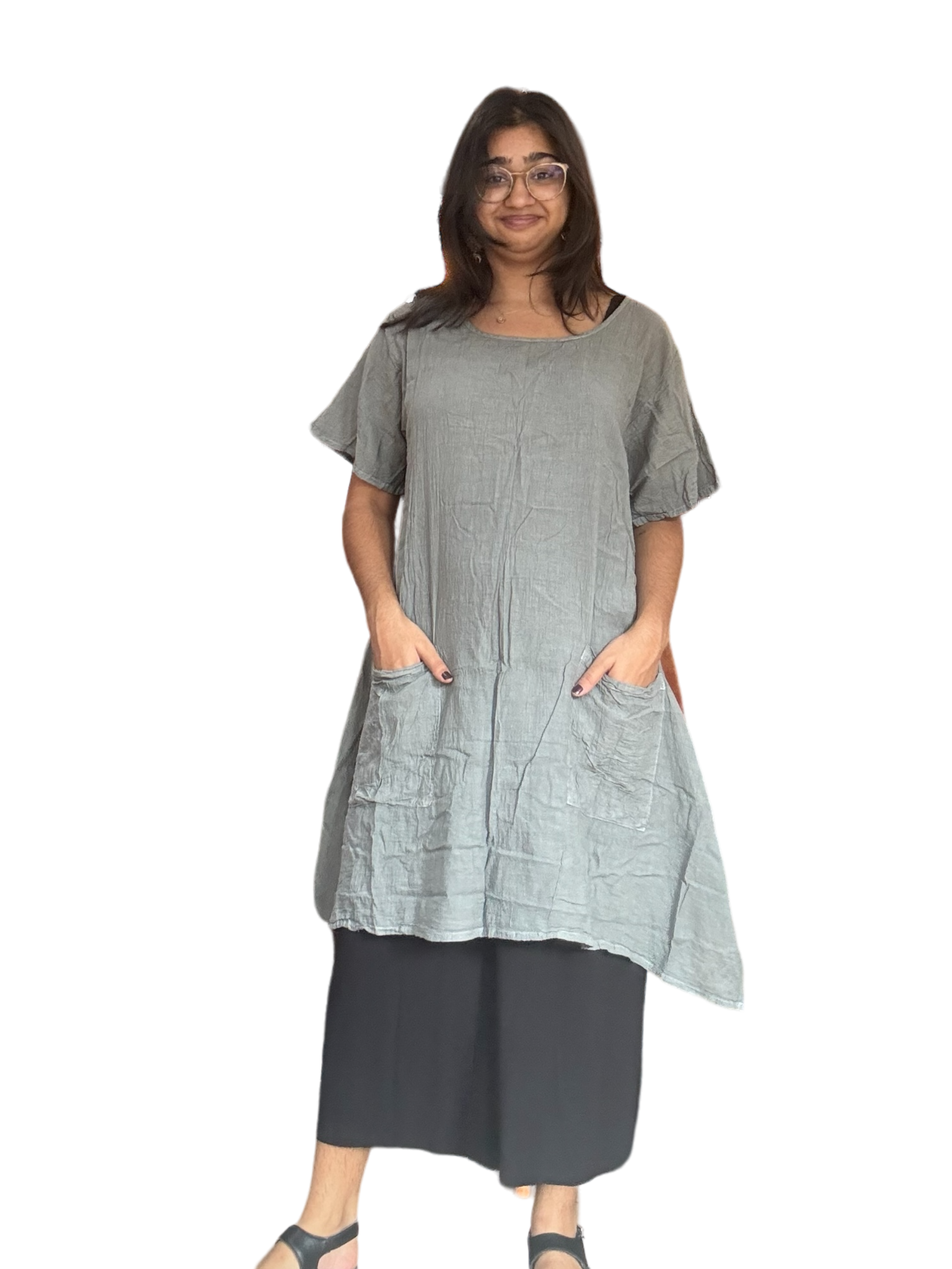 Pewter Cotton Voile Tunic Dress