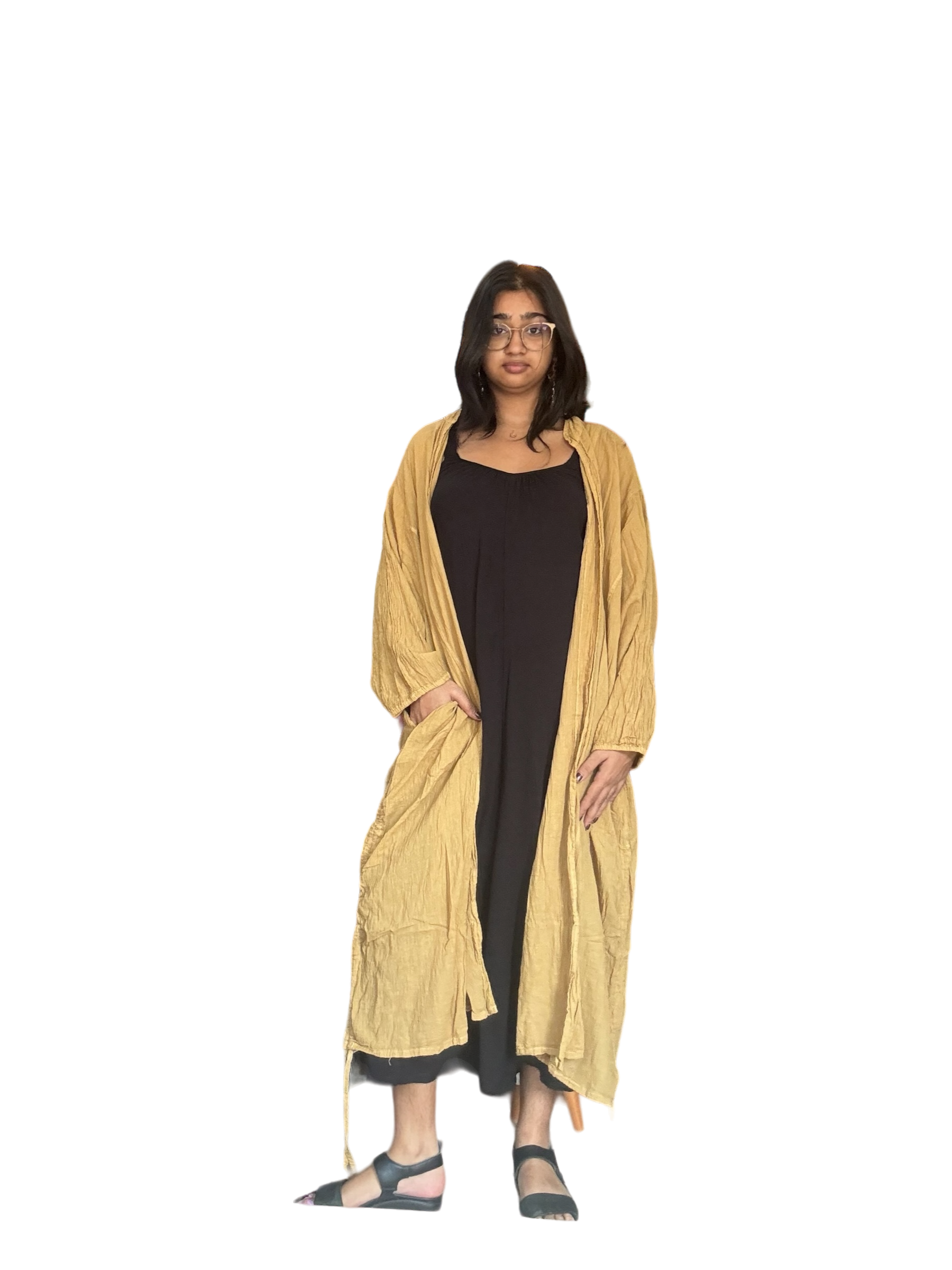 Ochre Cotton Voile Drawstring Cardigan