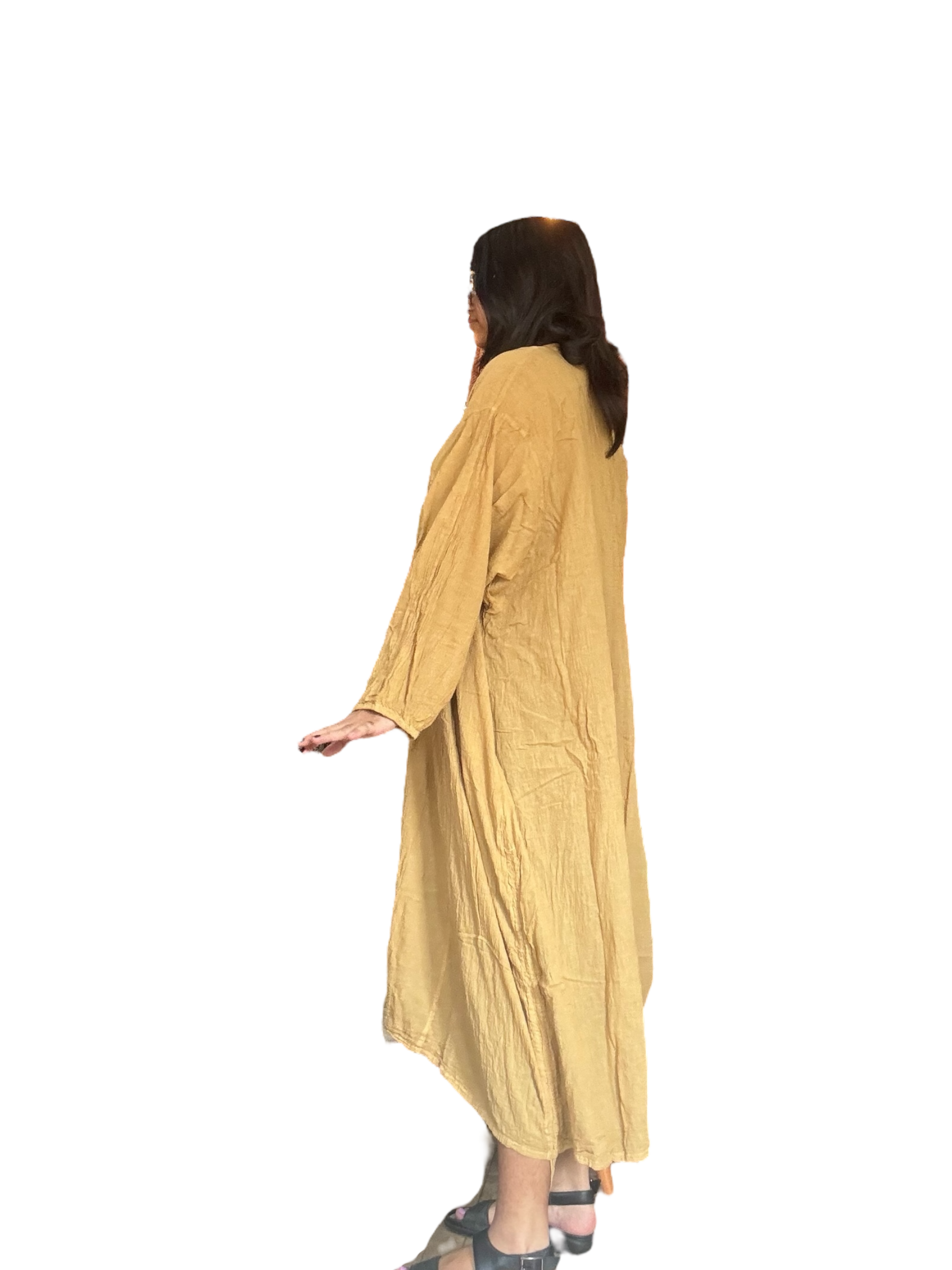 Ochre Cotton Voile Drawstring Cardigan