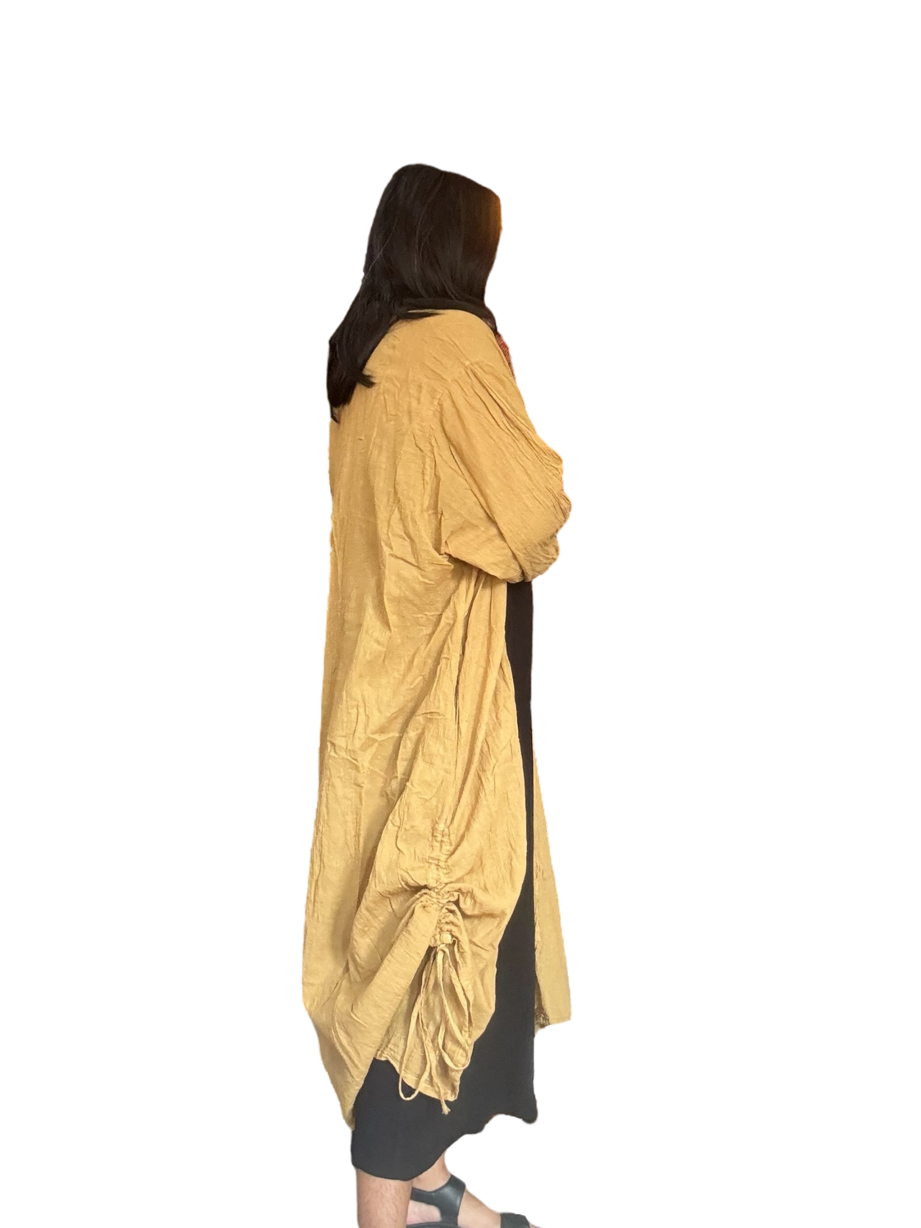 Ochre Cotton Voile Drawstring Cardigan