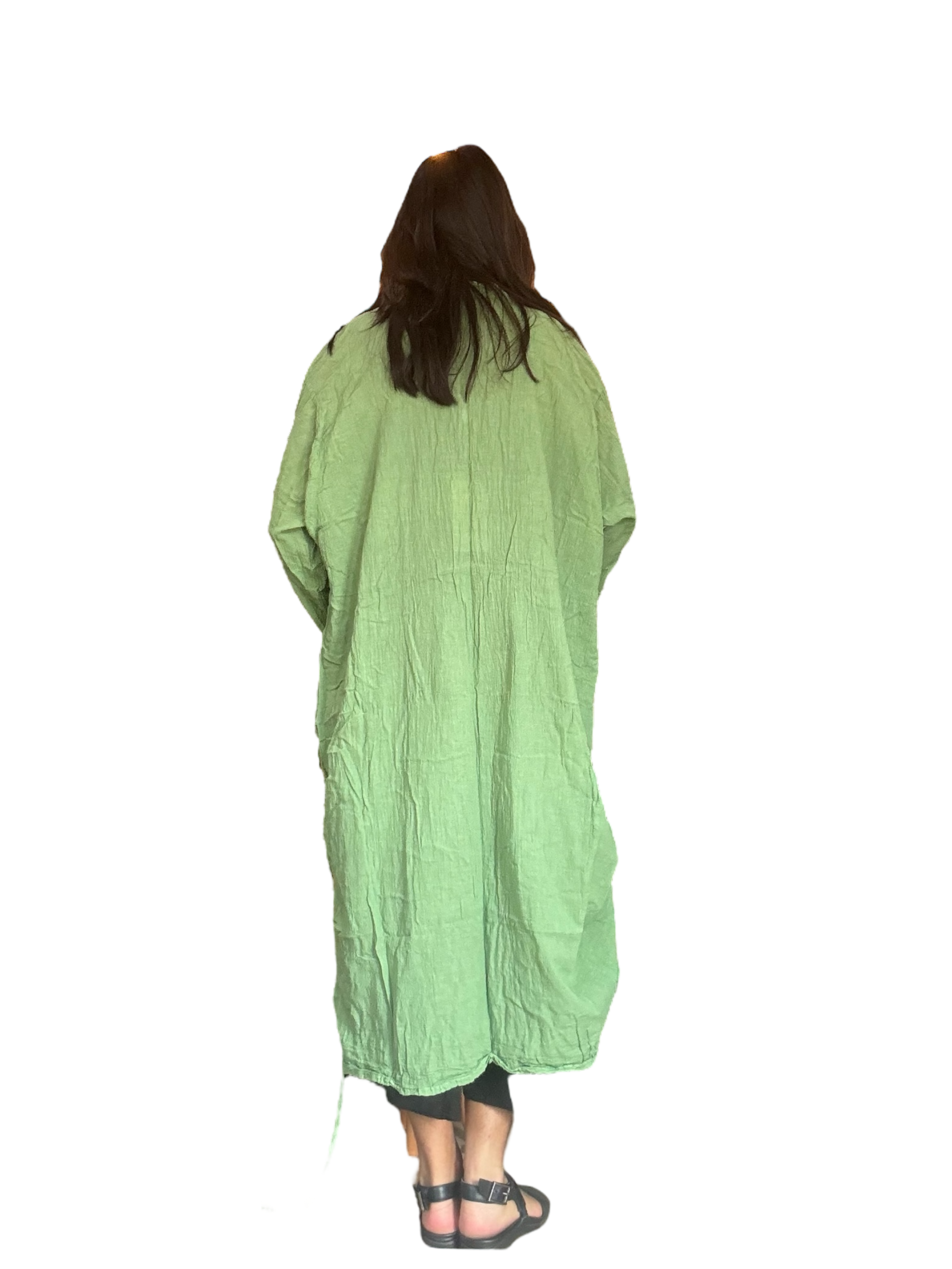 Bright Leaf Green Cotton Voile Drawstring Cardigan