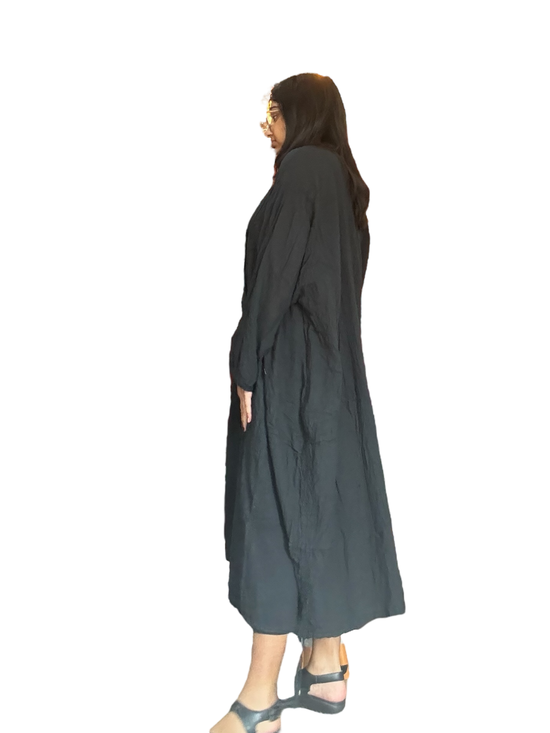 Black Cotton Voile Drawstring Cardigan