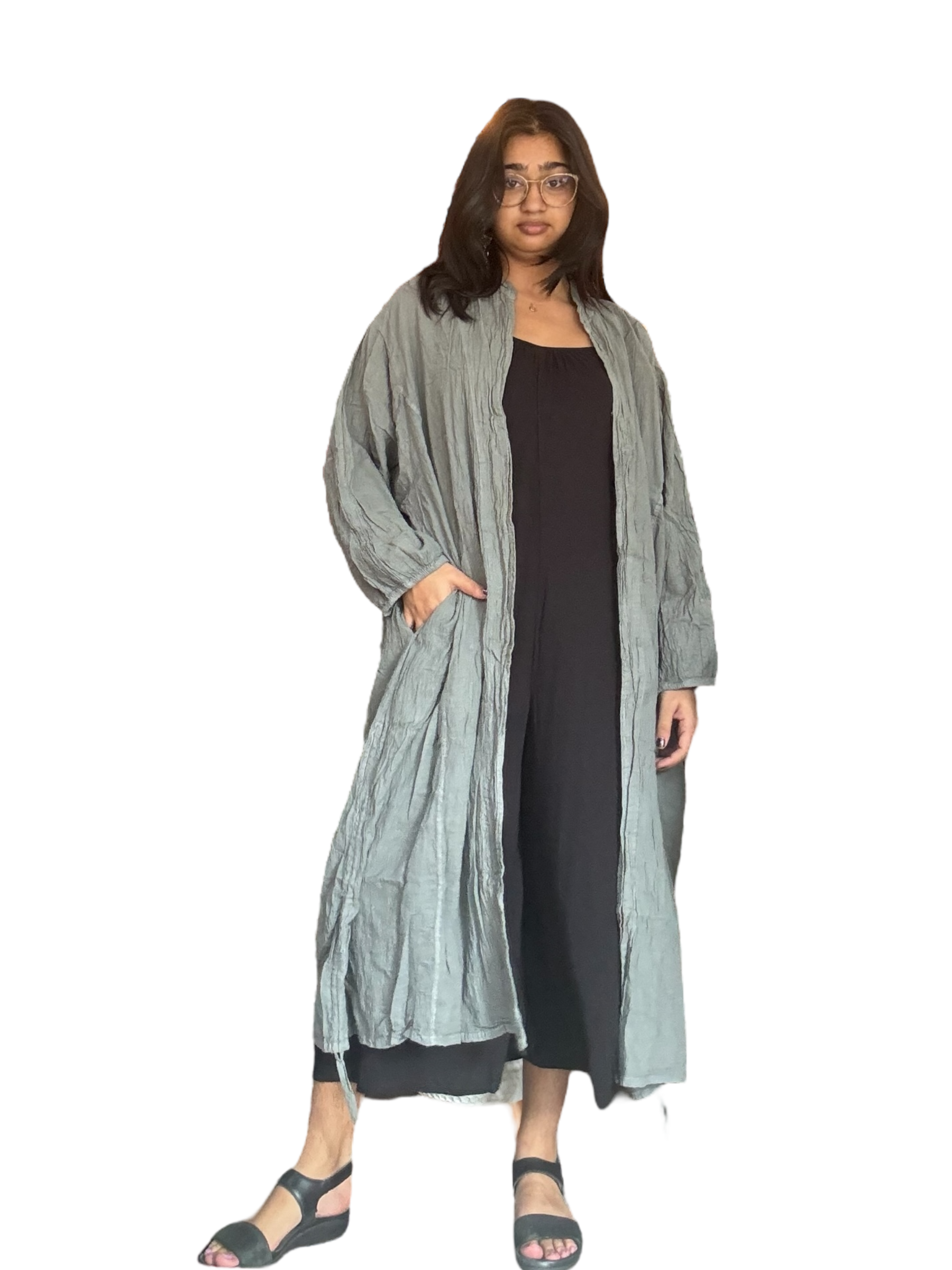 Pewter Cotton Voile Drawstring Cardigan