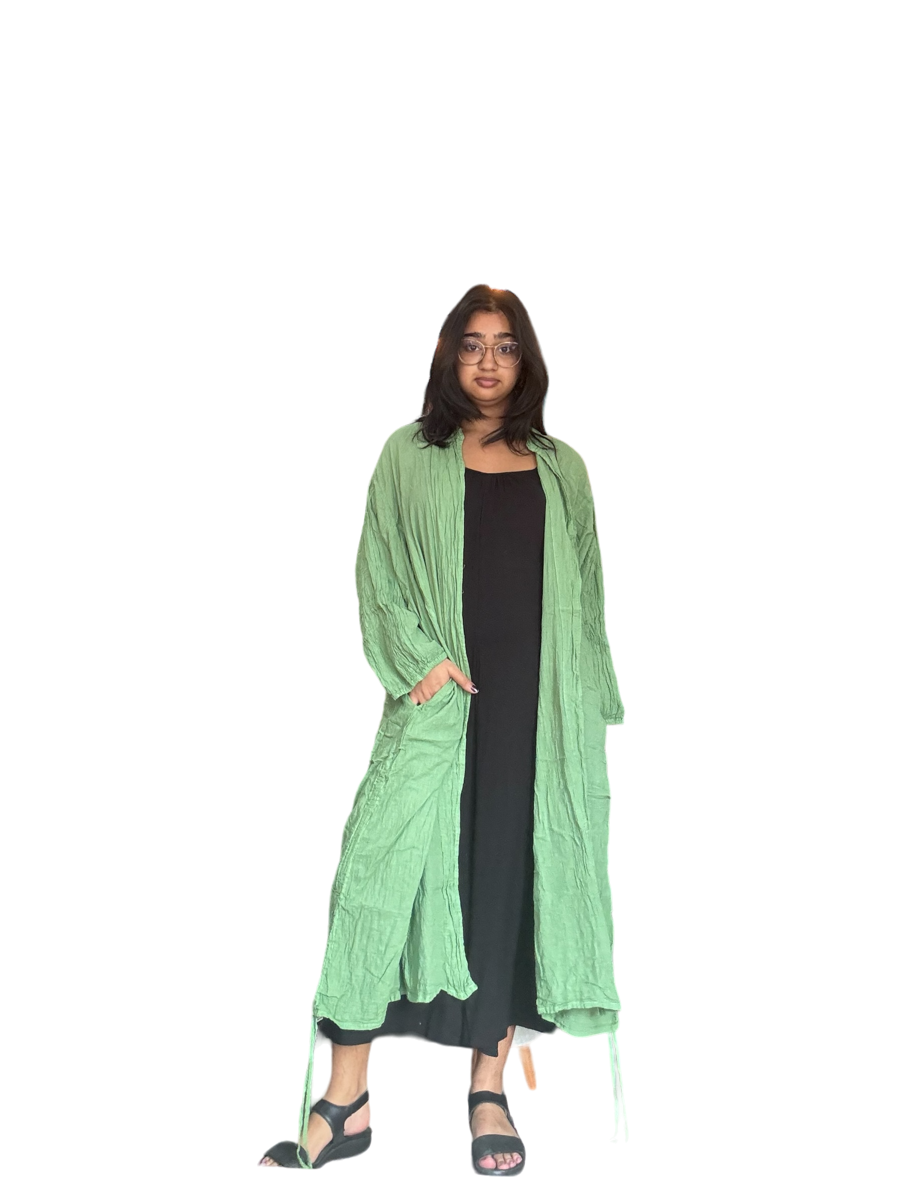 Bright Leaf Green Cotton Voile Drawstring Cardigan