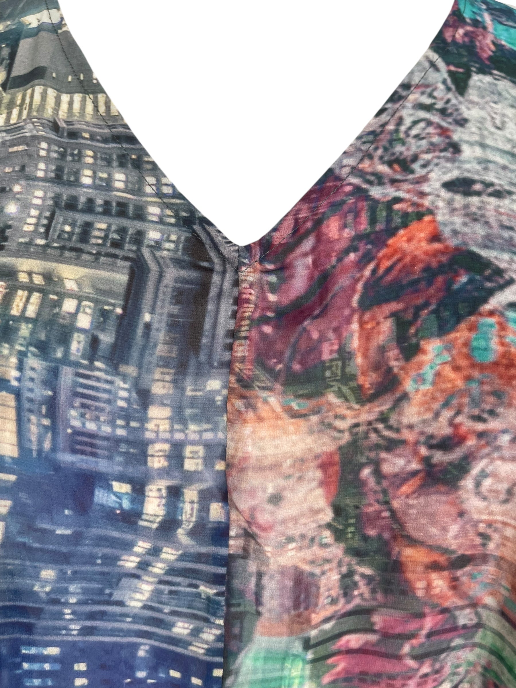 PREVIEW PRG8143 Sheer Avatar Pure Silk Waterfall Top by FEBRUARY2026 – Handmade ethical Waterfall Top from sariKNOTsari using upcycled silk. Designed in Canada for travel and slow fashion, loved from Toronto to LA to Sydney.