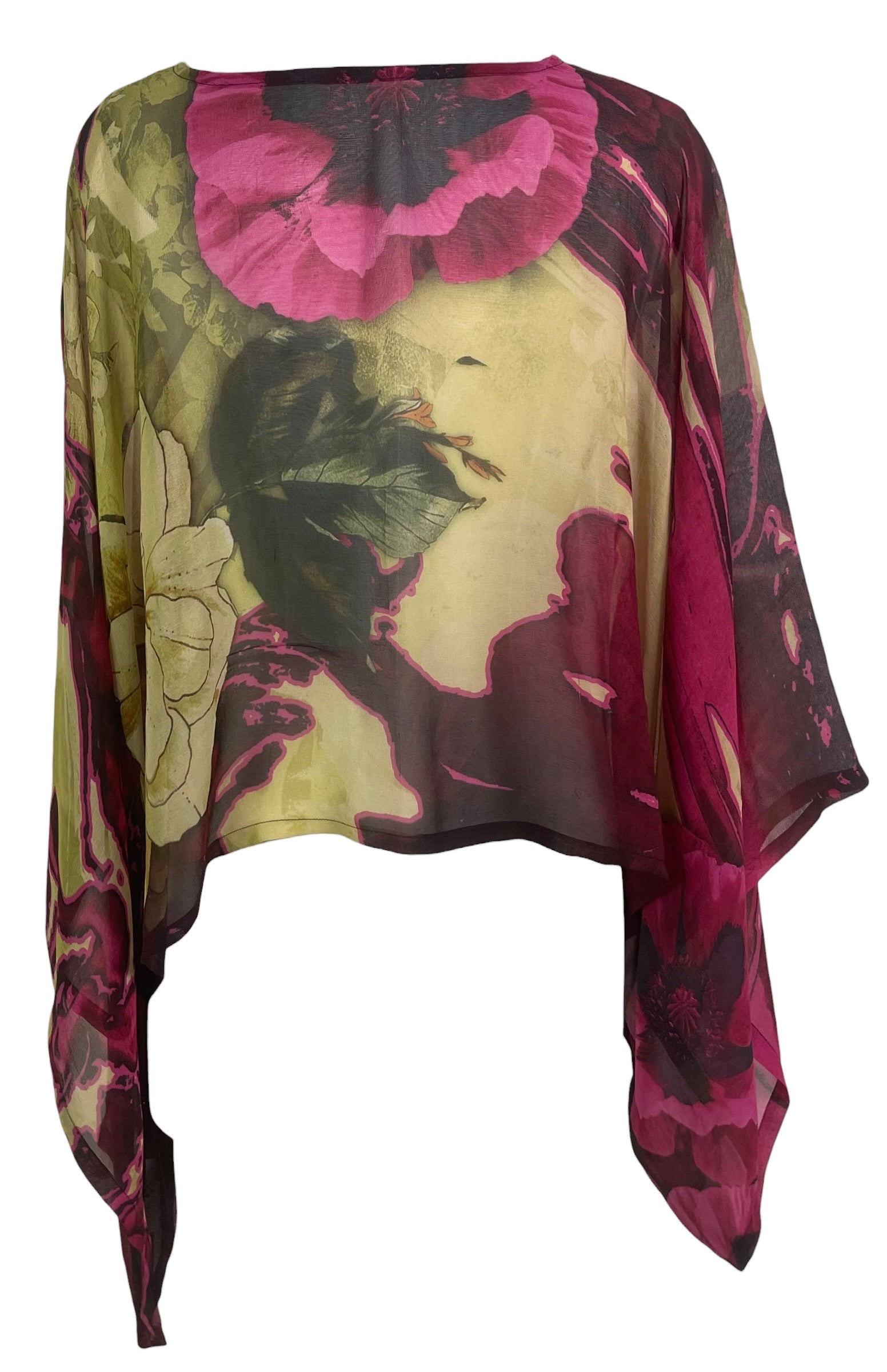 PRG9020 Sheer Wabi Sabi Pure Silk Kimono-Sleeved Top