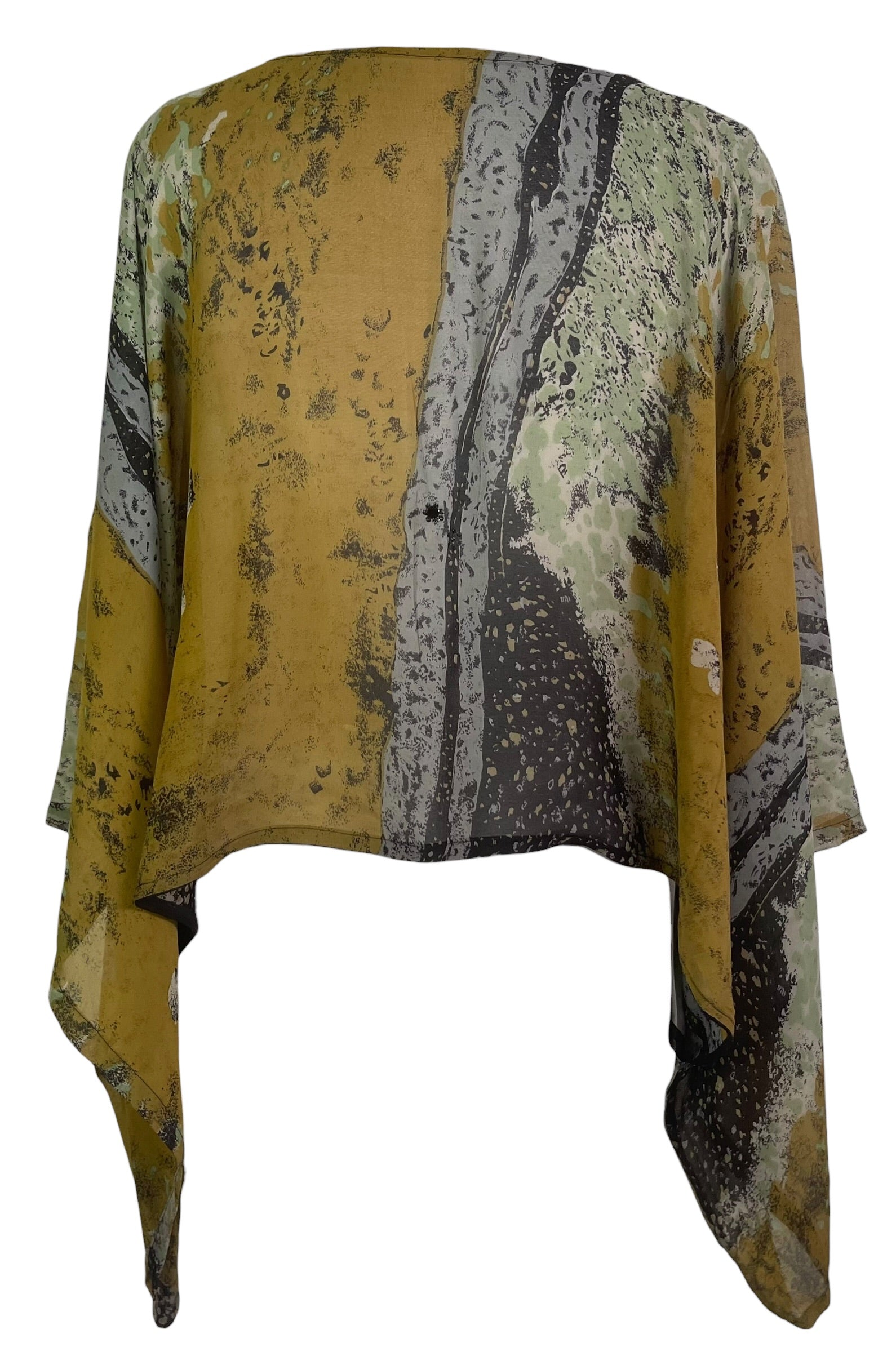 PRG9021 Sheer Wabi Sabi Pure Silk Kimono-Sleeved Top