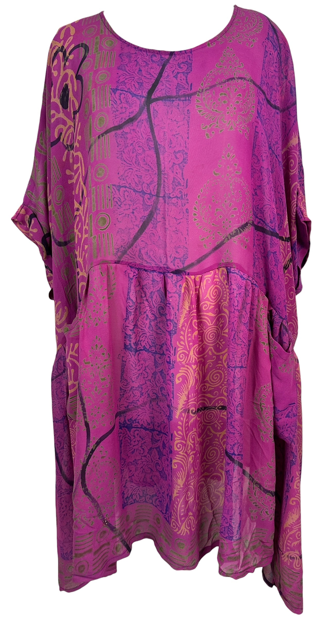 PRG8428 Sheer Wabi Sabi Pure Silk Boxy Babydoll Dress