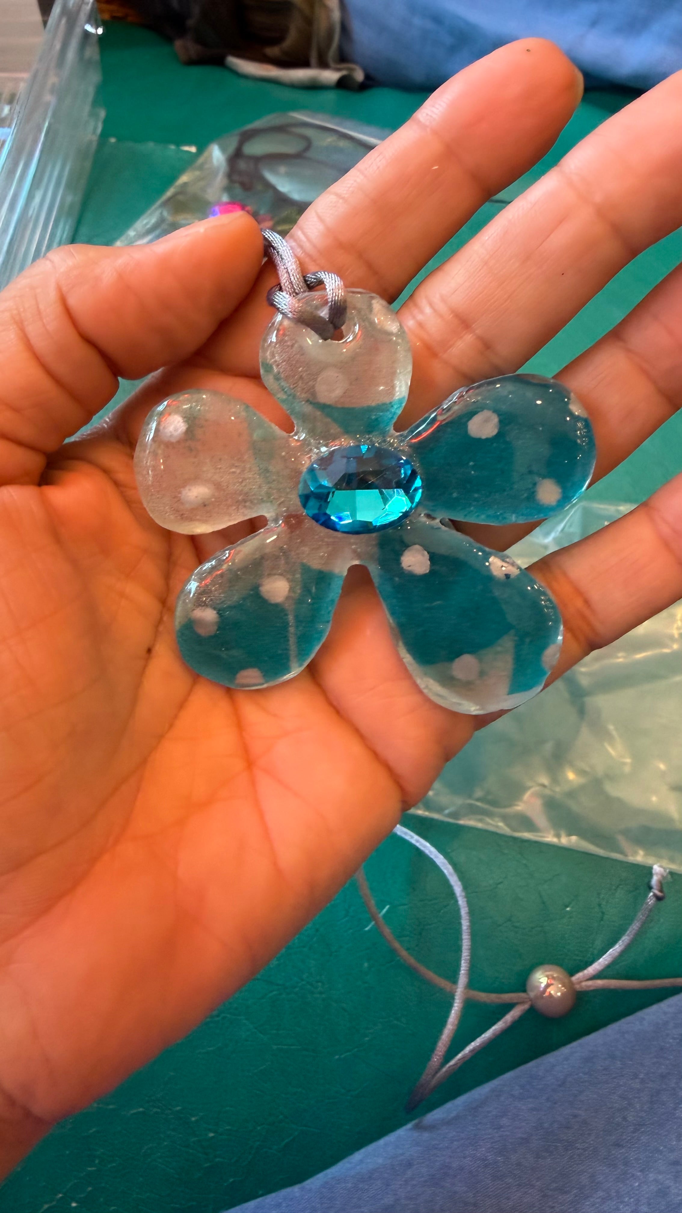 Polka Dot Turquiose Flower Pendant