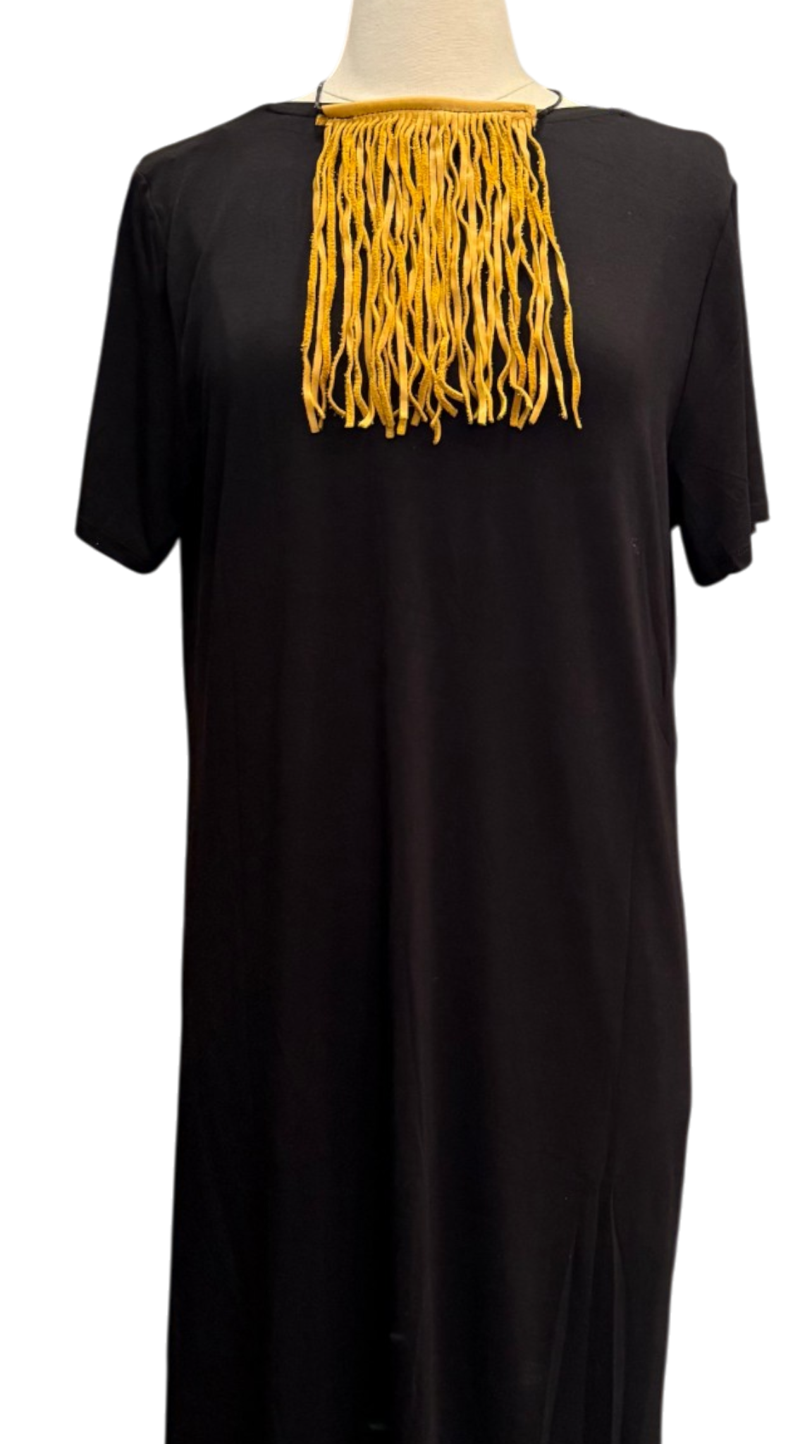 Mustard Leather Fringe Tie 9" Covered Cord