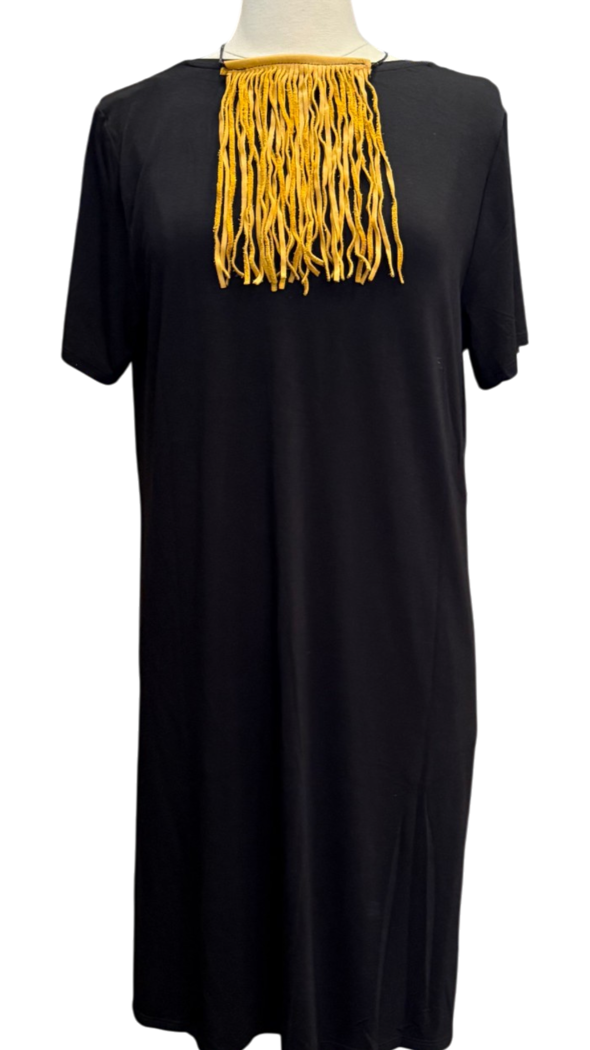 Mustard Leather Fringe Tie 9" Covered Cord