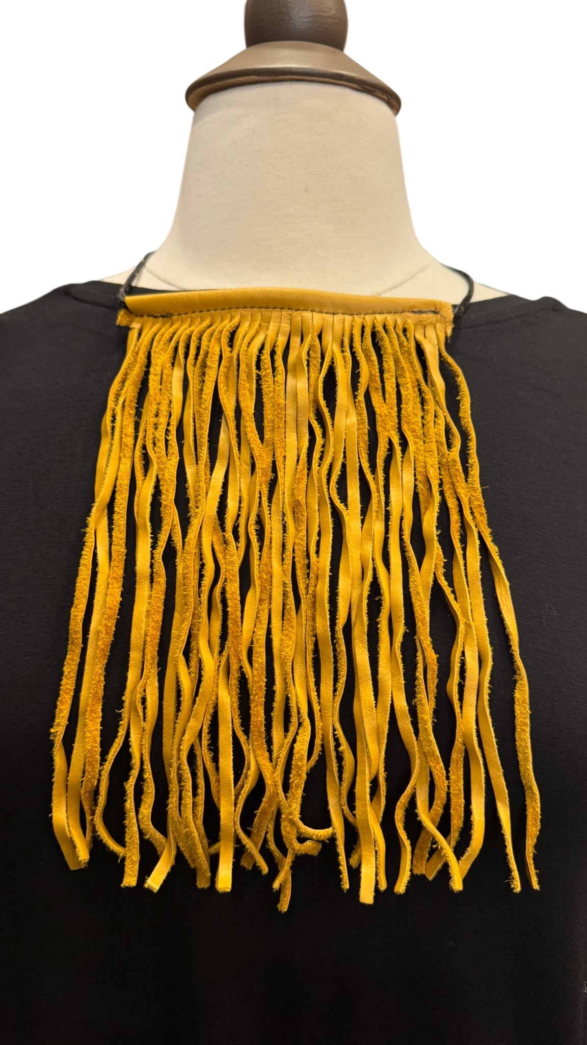 Mustard Leather Fringe Tie 9" Covered Cord