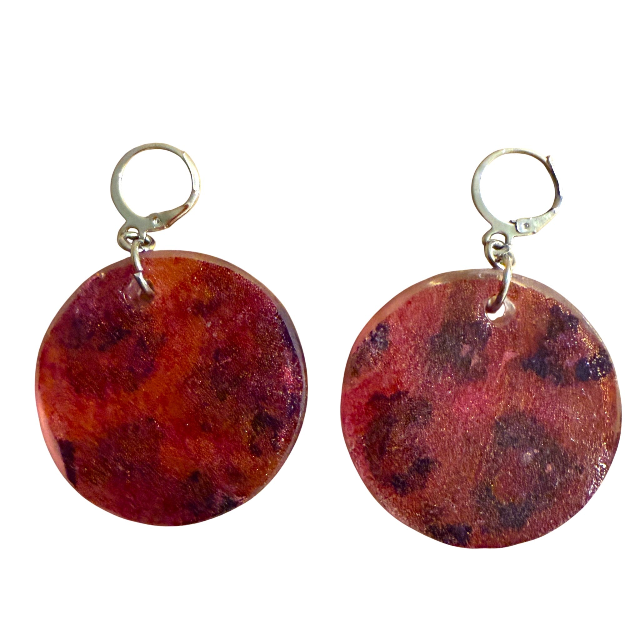 Red and Purple Leopard in Silk Resin Earrings