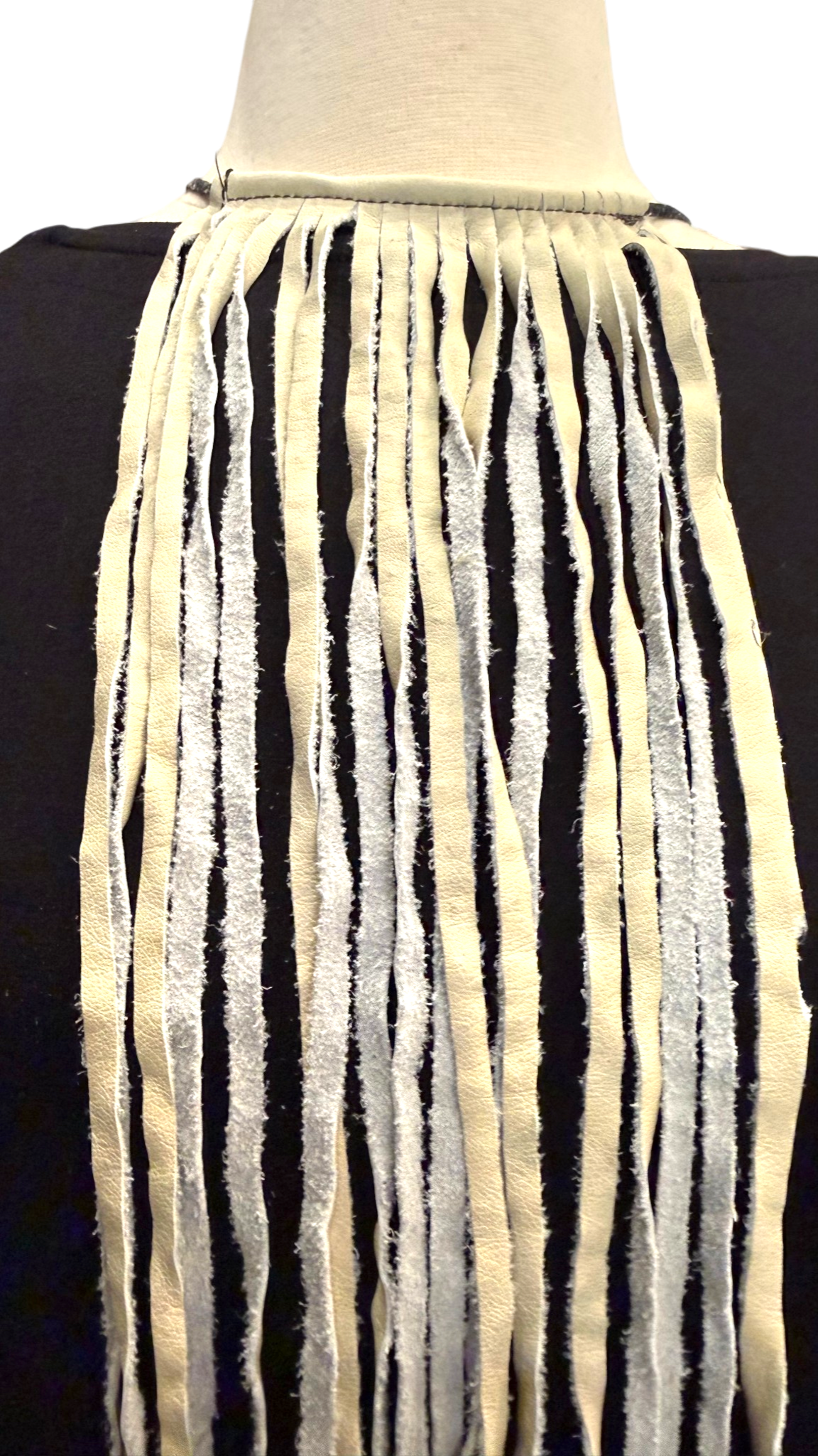 Cream Leather Fringe Tie 26"