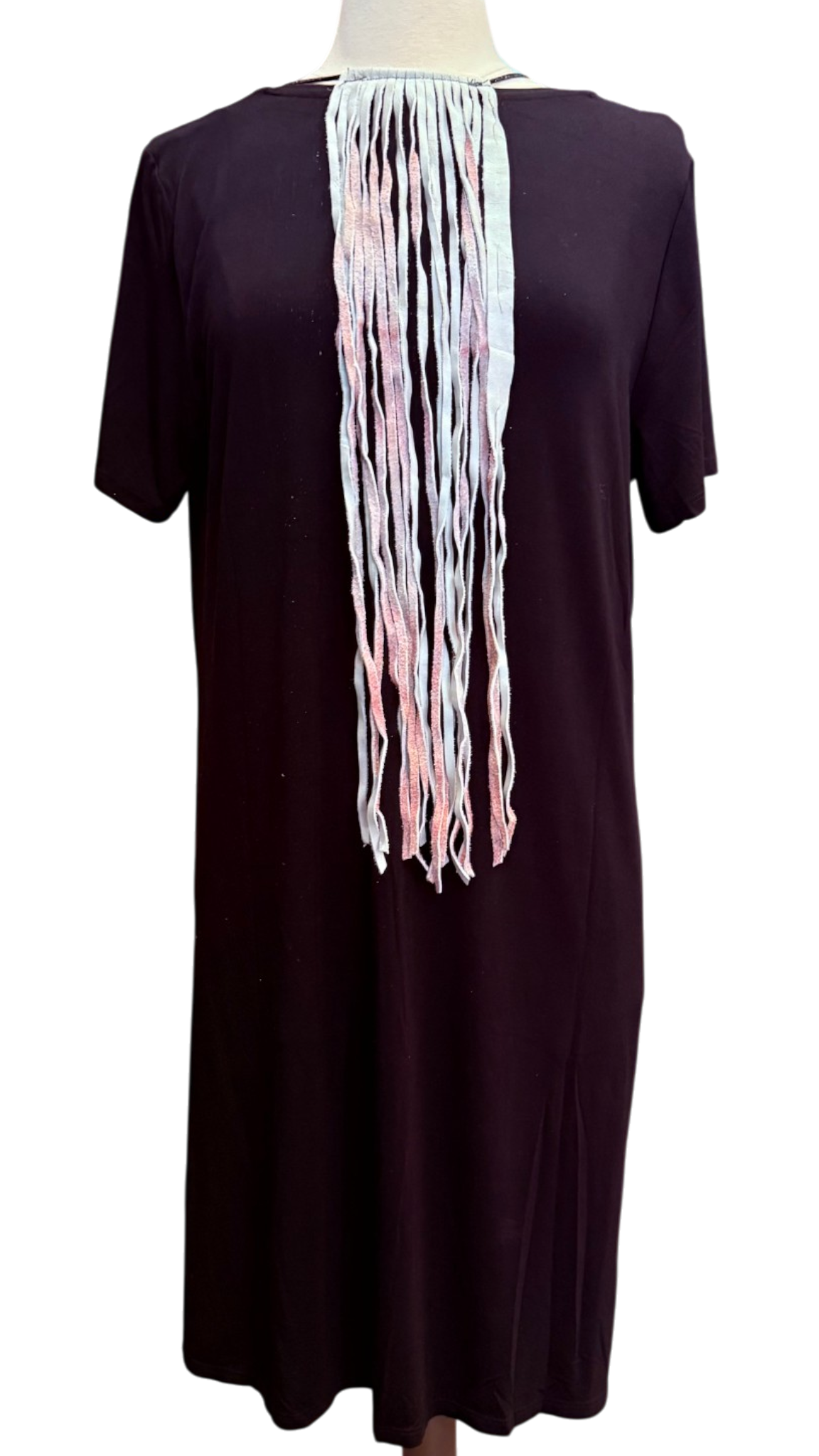 White with Pink Undertones Leather Fringe Tie 21"