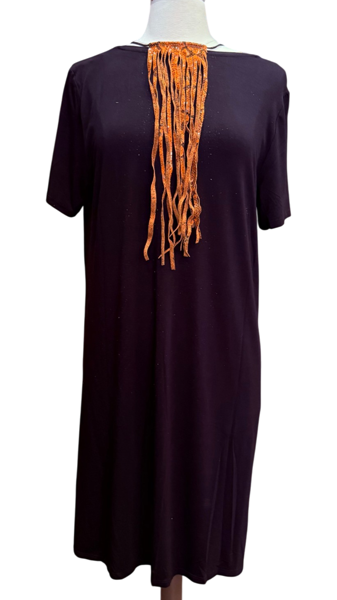 Orange Speckled Patent  Leather Fringe Tie 14"