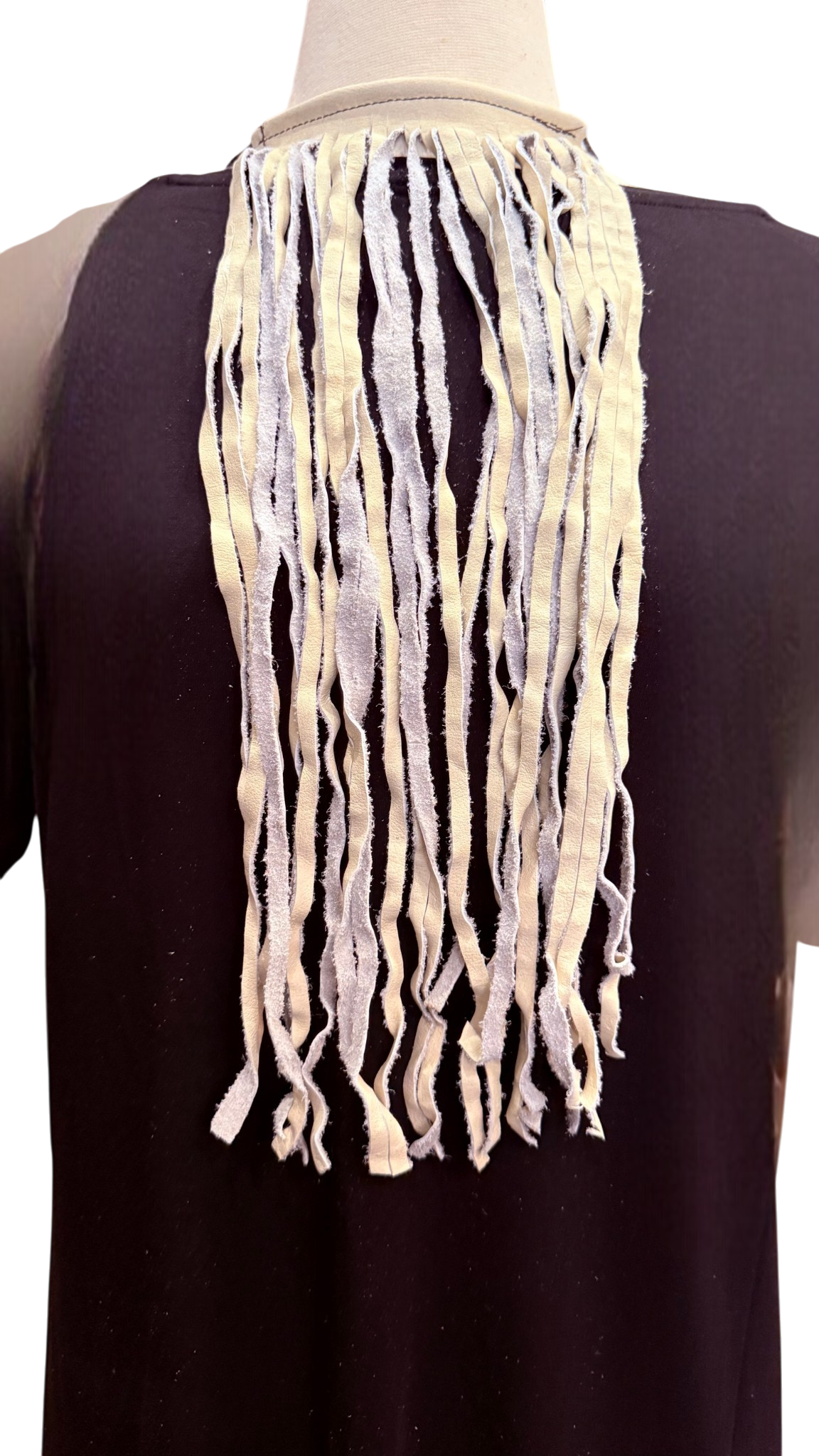 Cream Leather Fringe Tie 15"