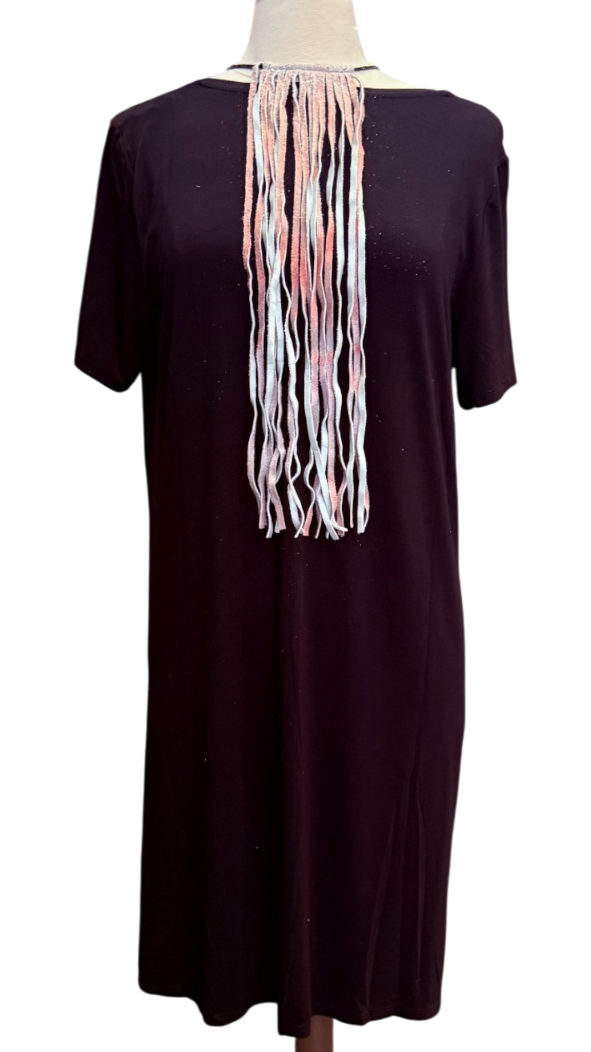 White with Pink Undertones Leather Fringe Tie 18"