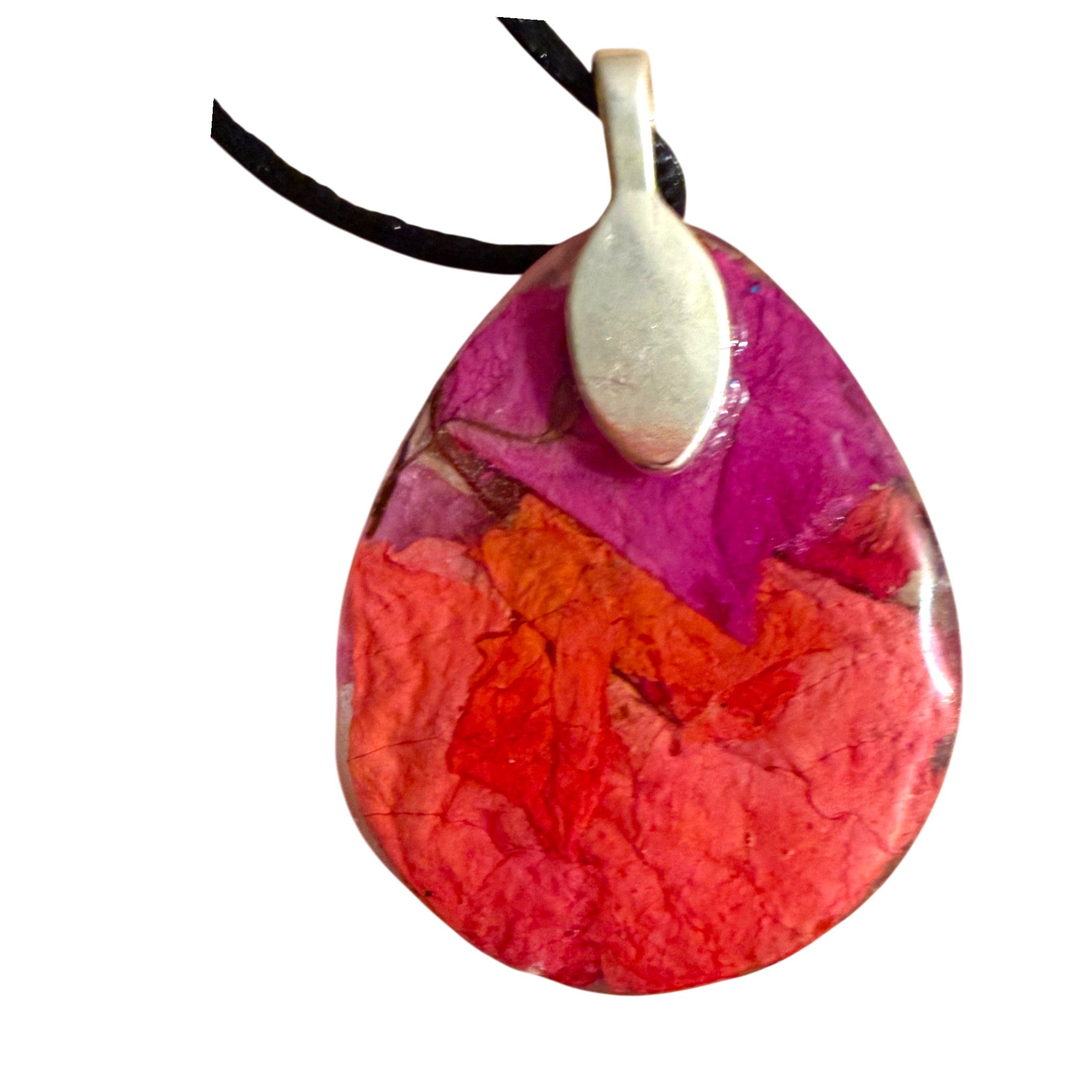Pink and Orange  Bougainvillea Teardrop Pendant