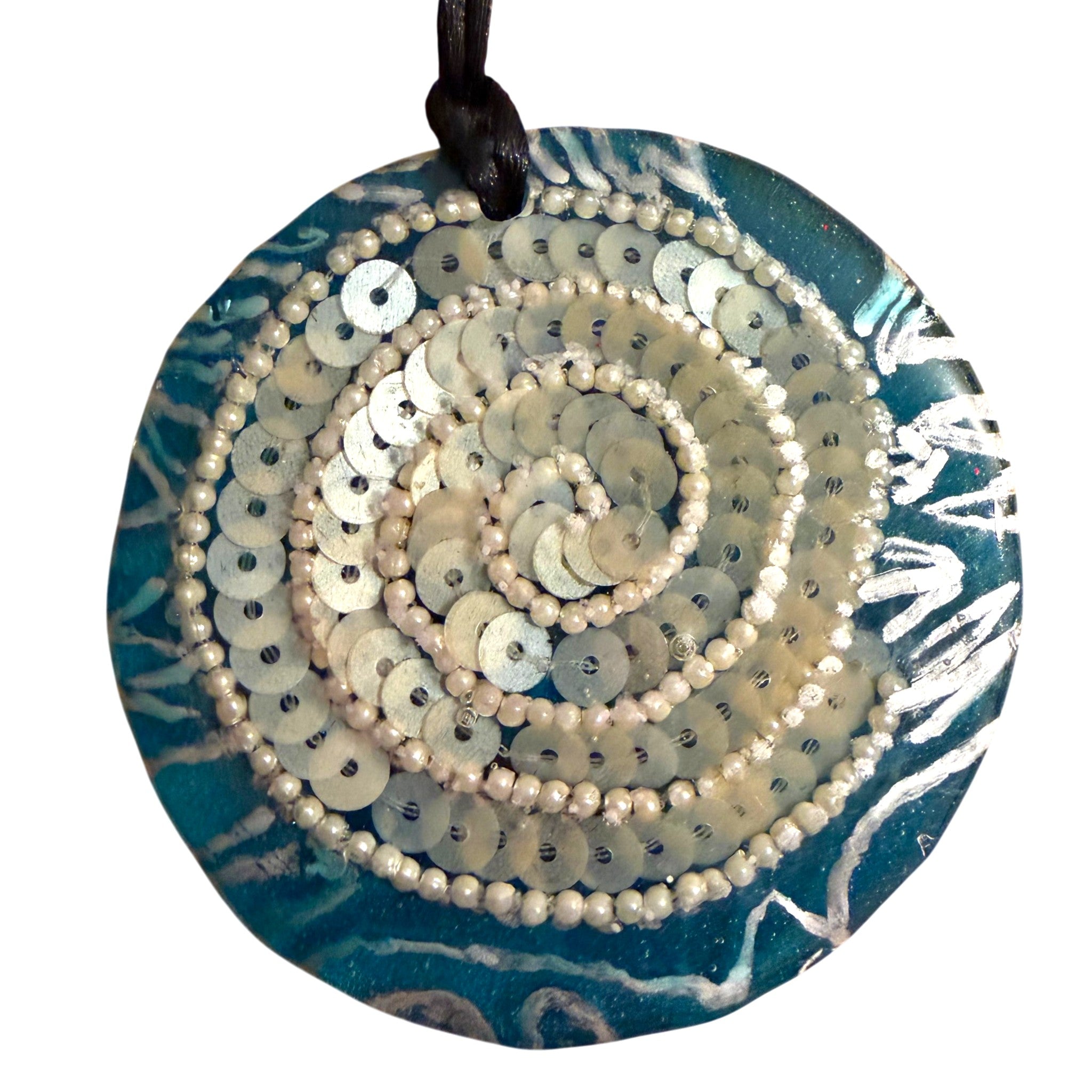 Silver Sequin Sparkle Swirl Pendant