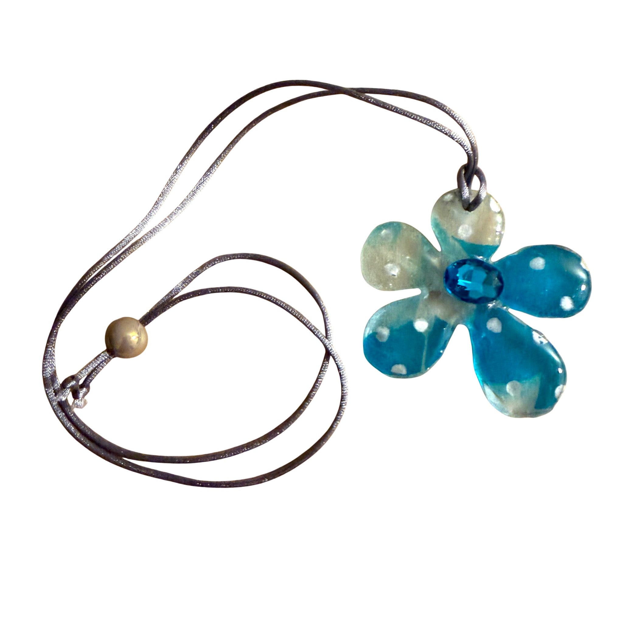 Polka Dot Turquiose Flower Pendant