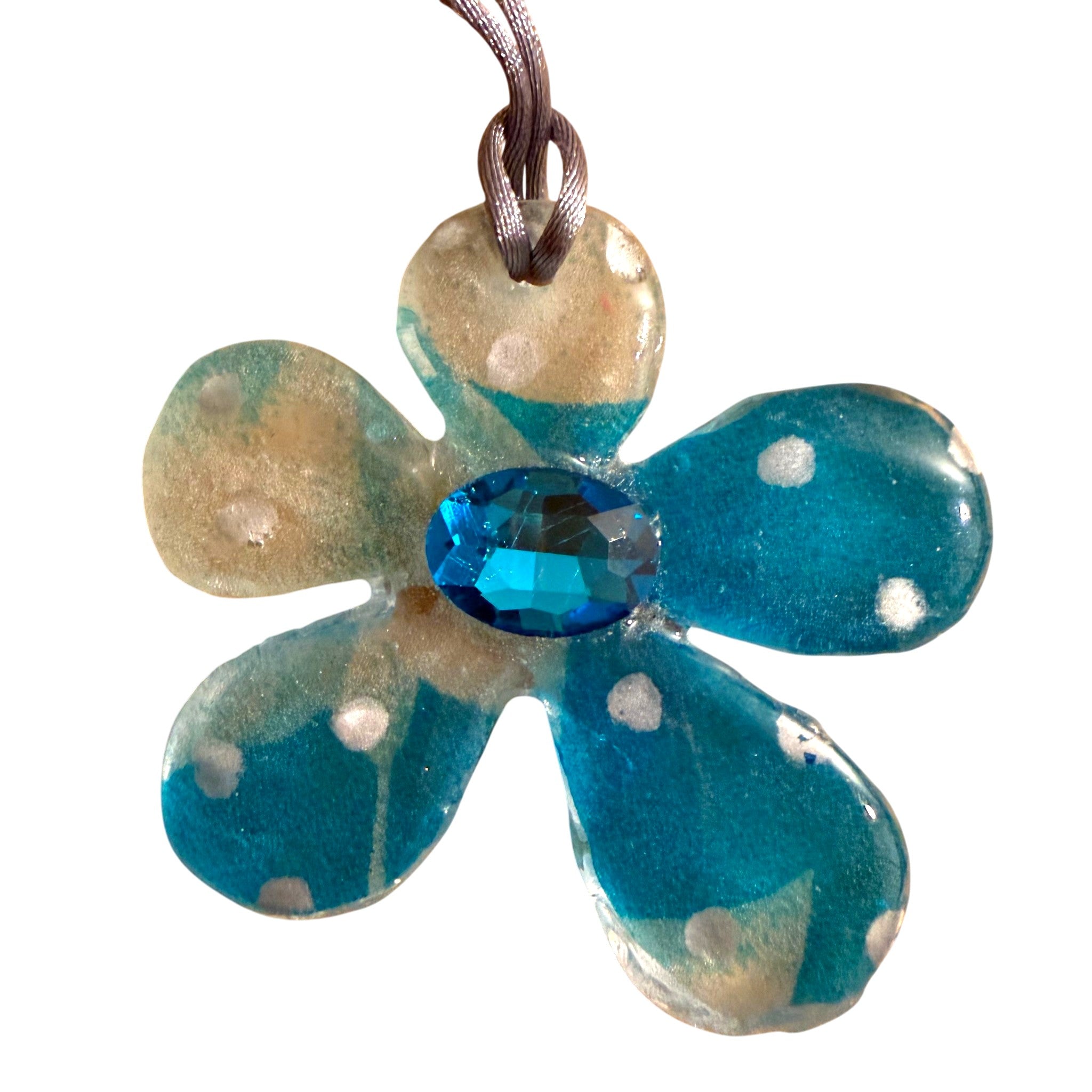 Polka Dot Turquiose Flower Pendant