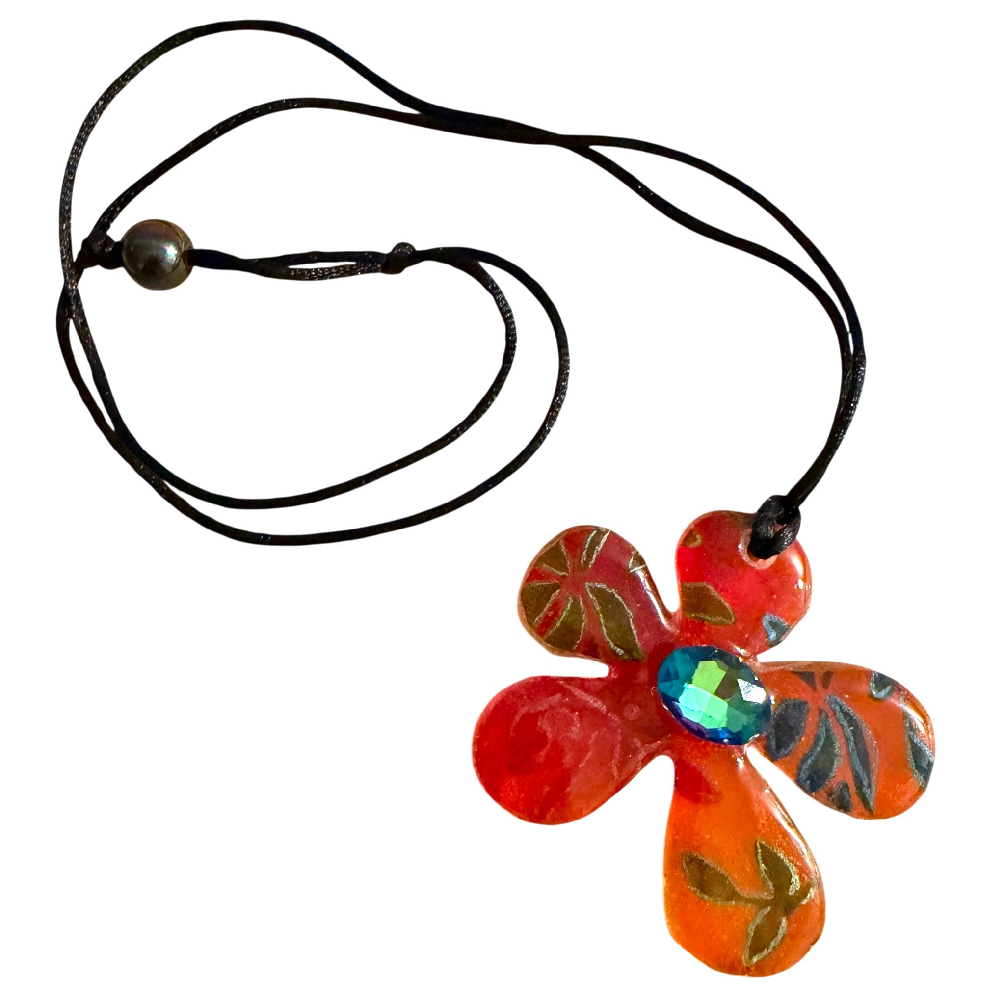 Red Silk Flower Pendant