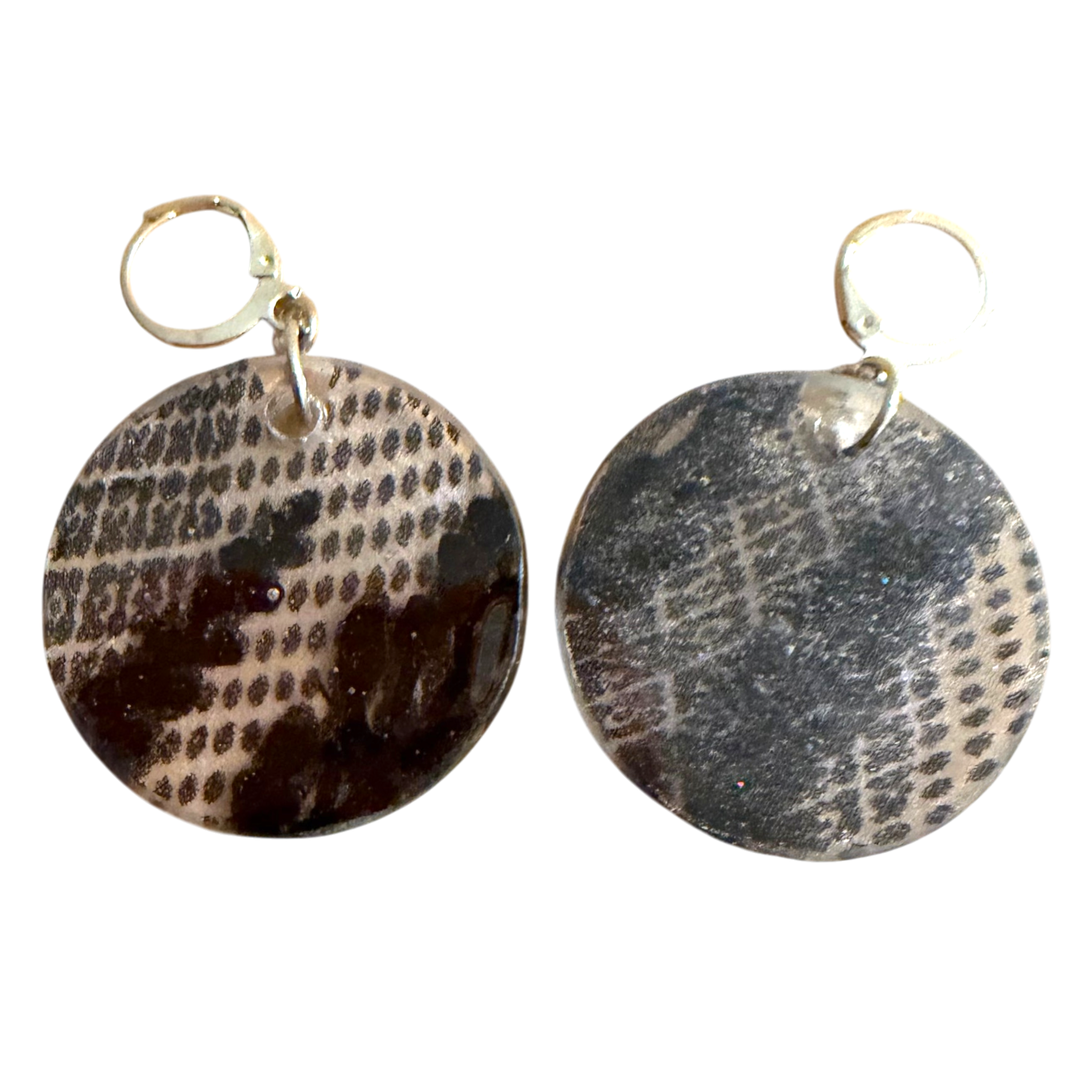 Black and White Leaf Silk in Resin Earrings