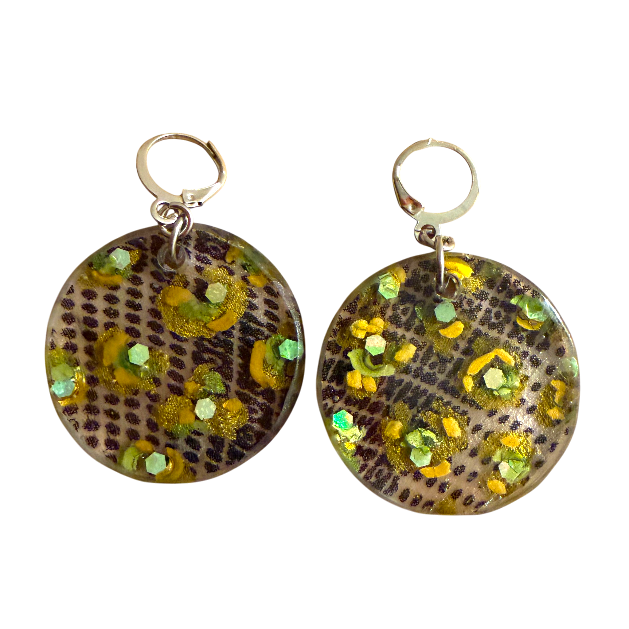 Chartreuse Leopard Silk in Resin Earrings
