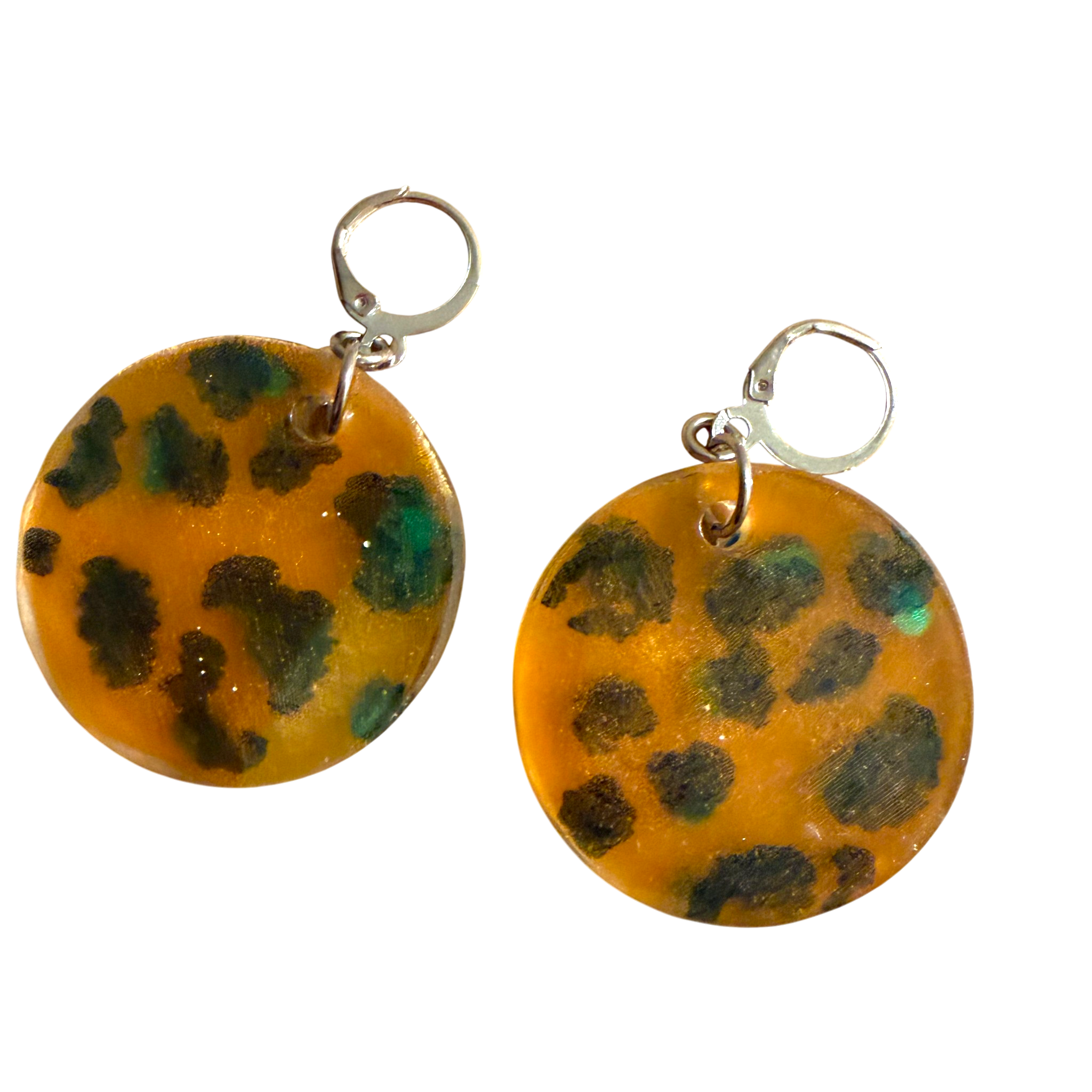 Yellow Leopard Silk in Resin Earrings