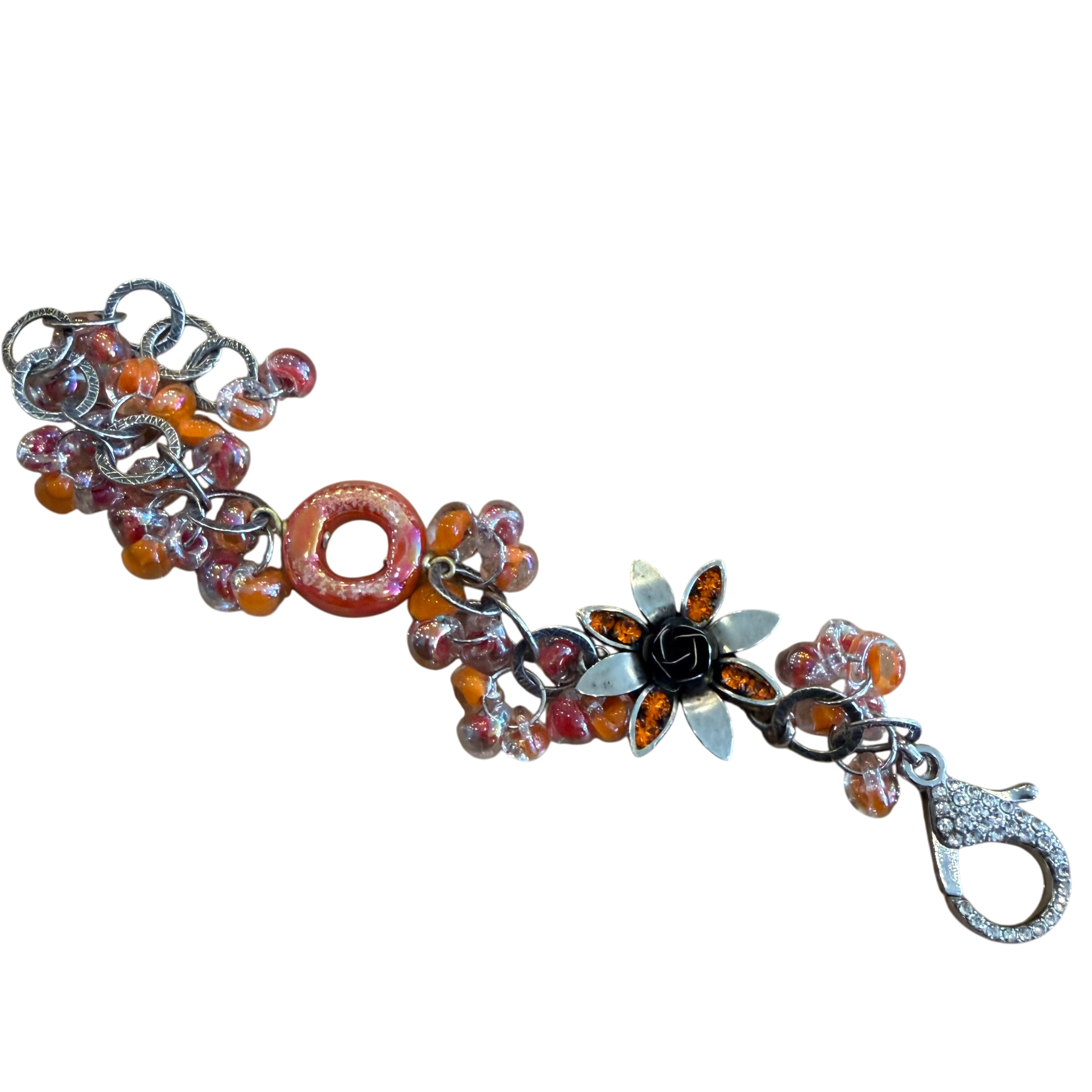 Pink and Orange Lampwork Glass Bracelet