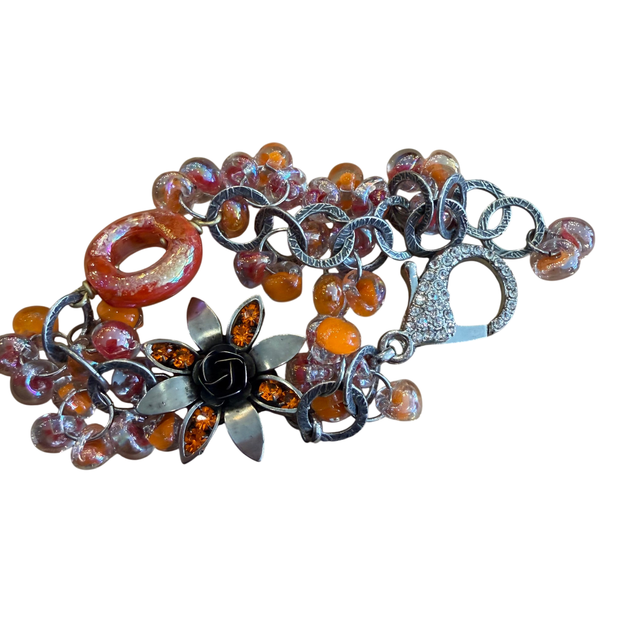 Pink and Orange Lampwork Glass Bracelet
