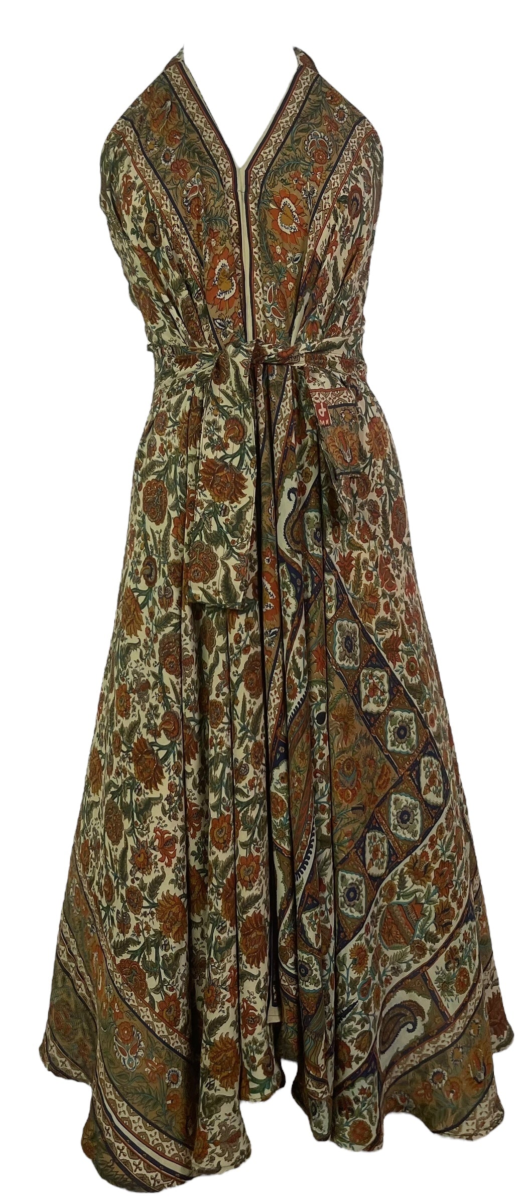 PRC8291 Avatar Pure Silk Maxi Dress with Belt by DECEMBER2025 – Handmade ethical Maxi Dress from sariKNOTsari using upcycled silk. Designed in Canada for travel and slow fashion, loved from Toronto to LA to Sydney.