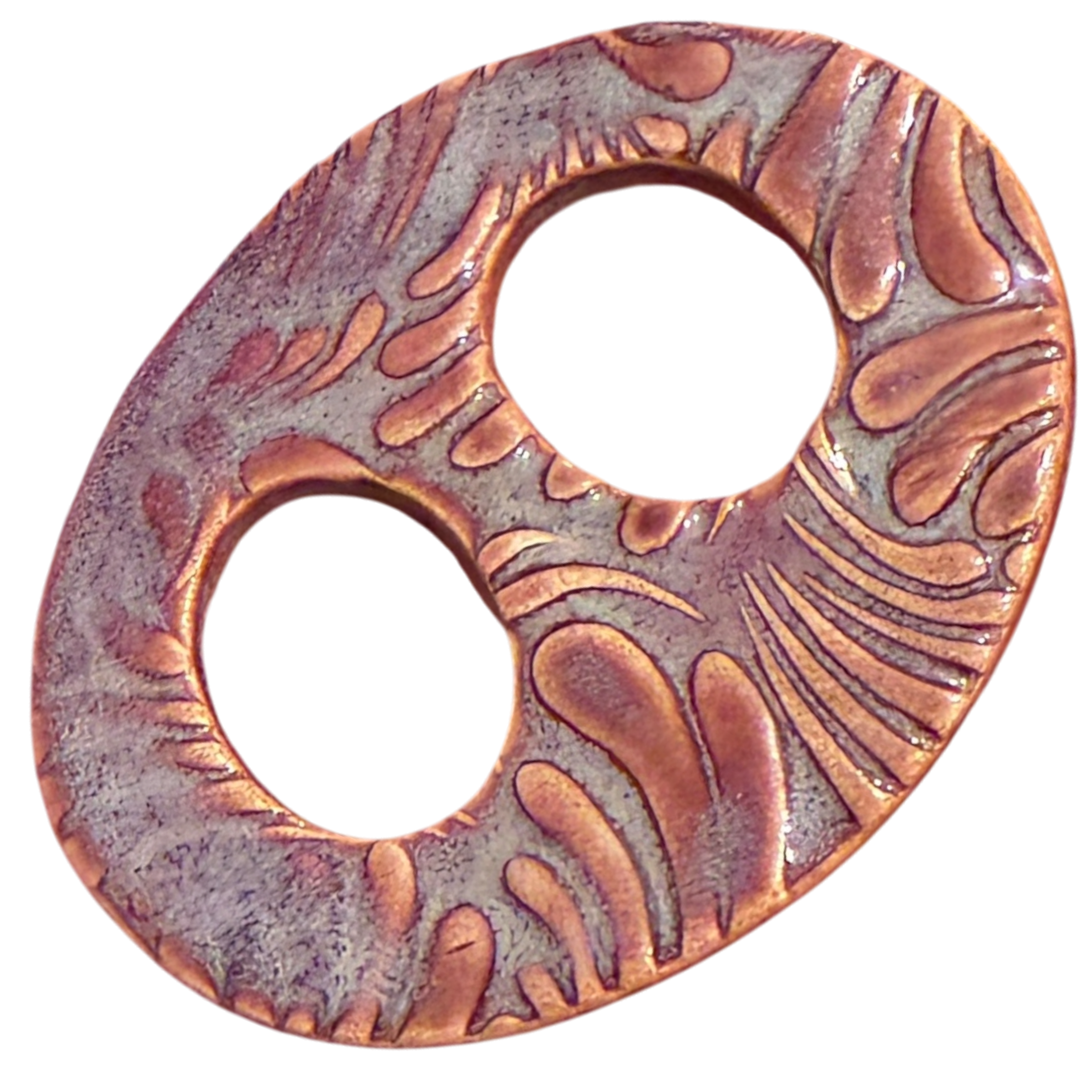 Eggplant and Coral Acanthus Leaves Ceramic Scarf Ring