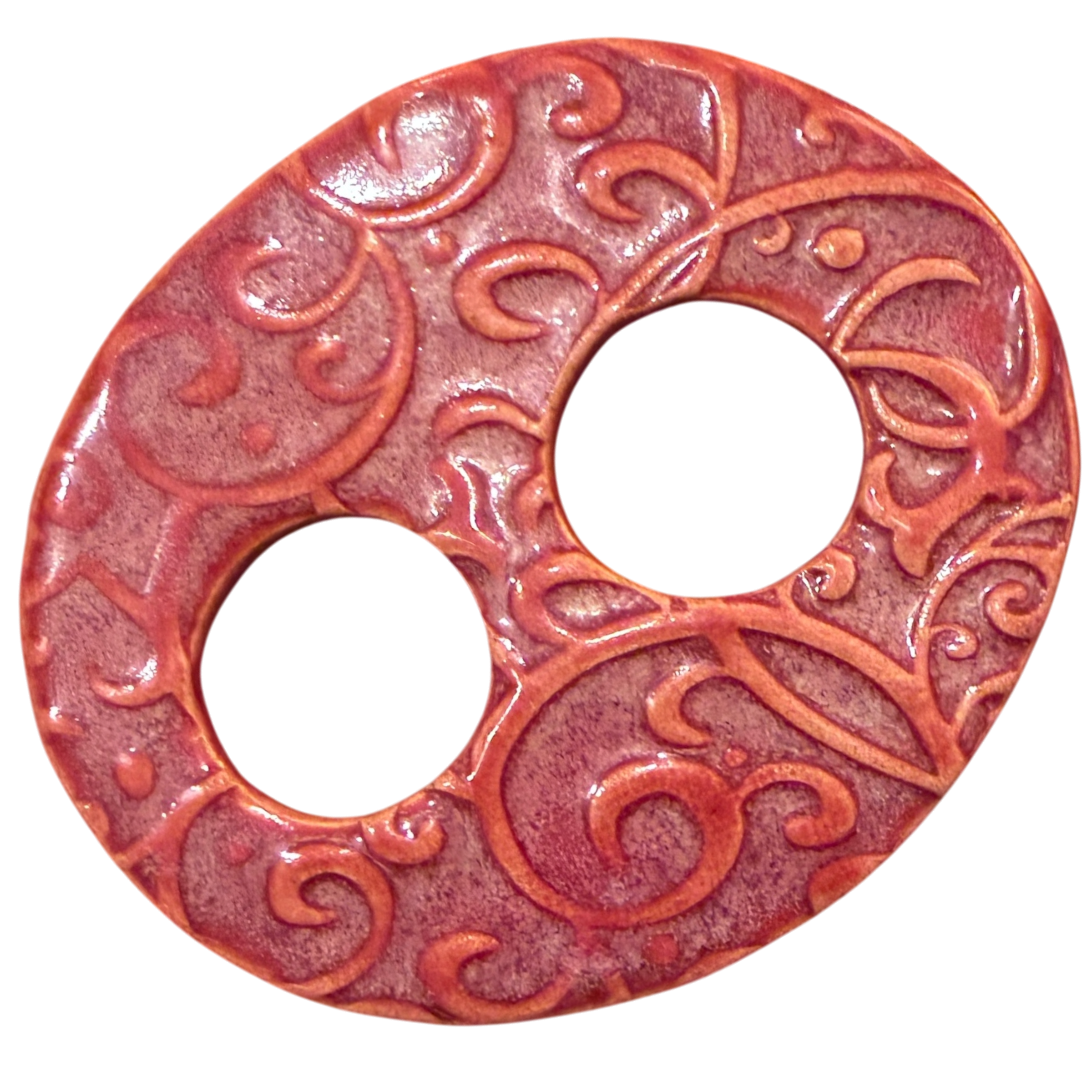 Rose and Burgundy Vines Leaves Ceramic Scarf Ring