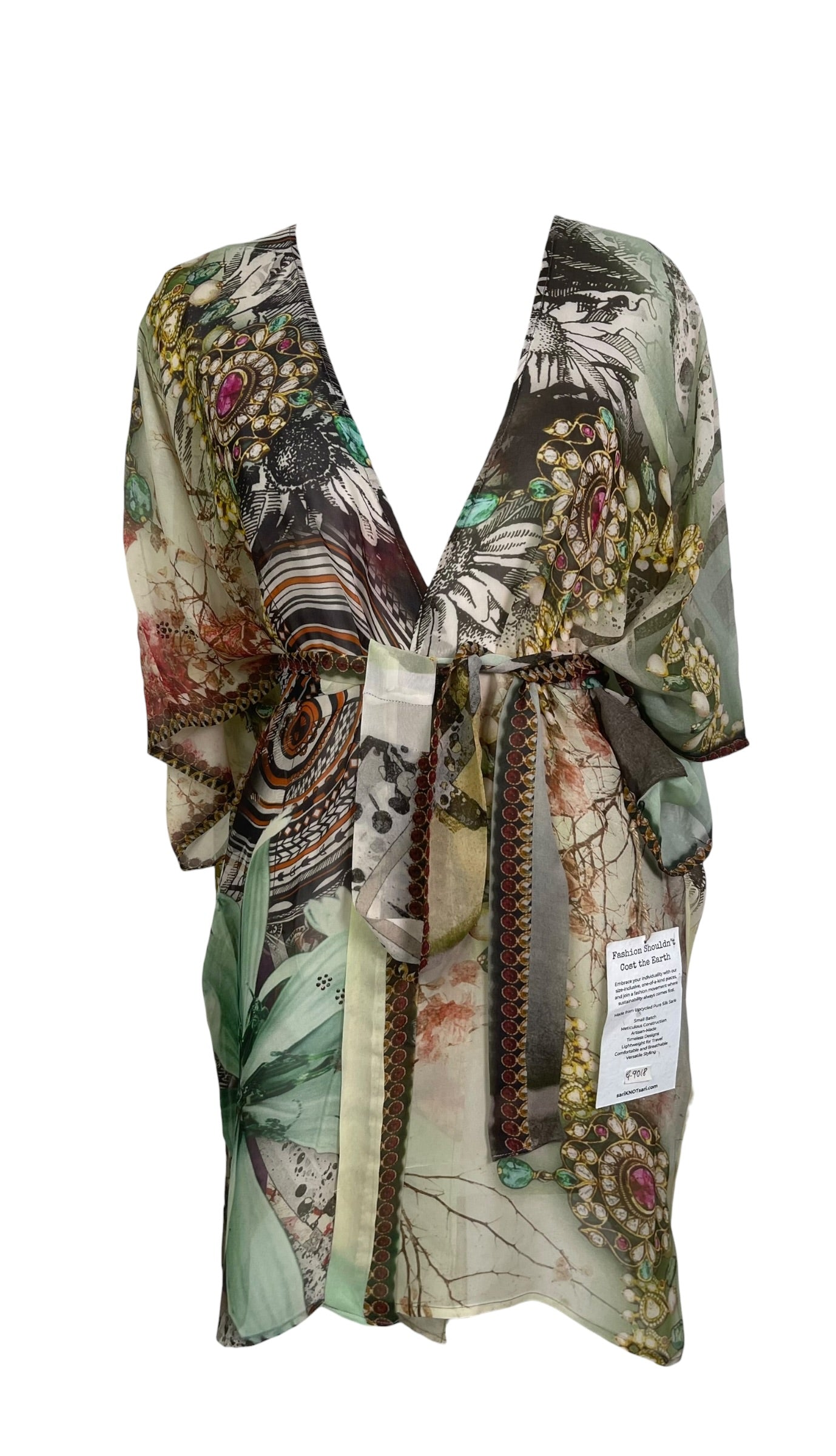 Releases Sunday at 8pm EST PRG9018 Sheer Avatar Pure Silk Kimono-Sleeved Jacket with Belt