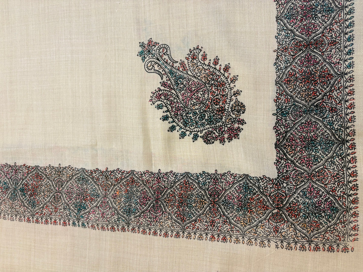 Hand Embroidered Wool Blend Shawl