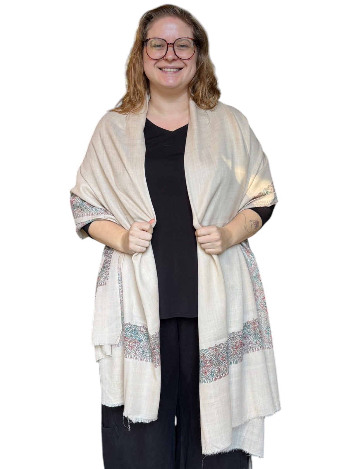 Hand Embroidered Wool Blend Shawl