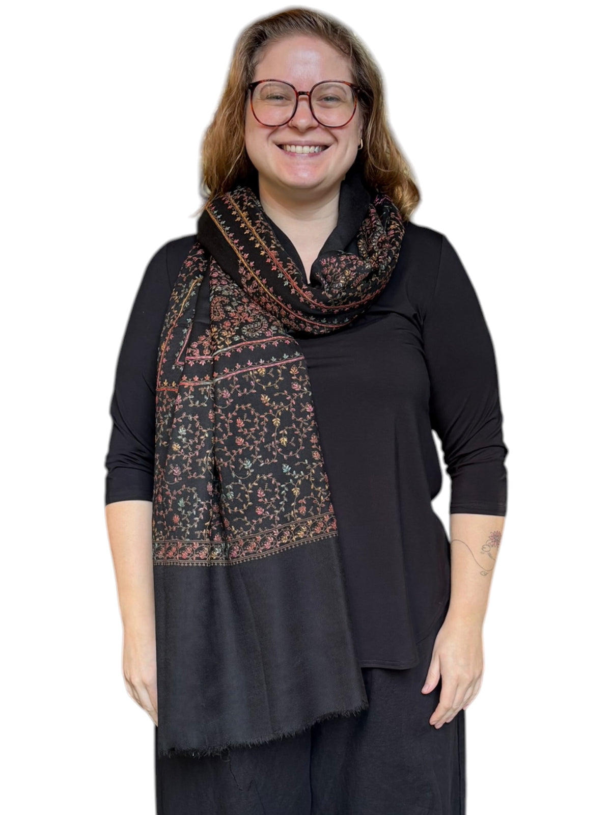 Hand Embroidered Wool Blend Shawl