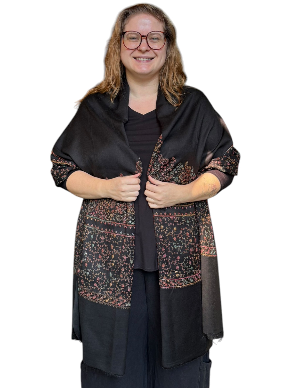 Hand Embroidered Wool Blend Shawl