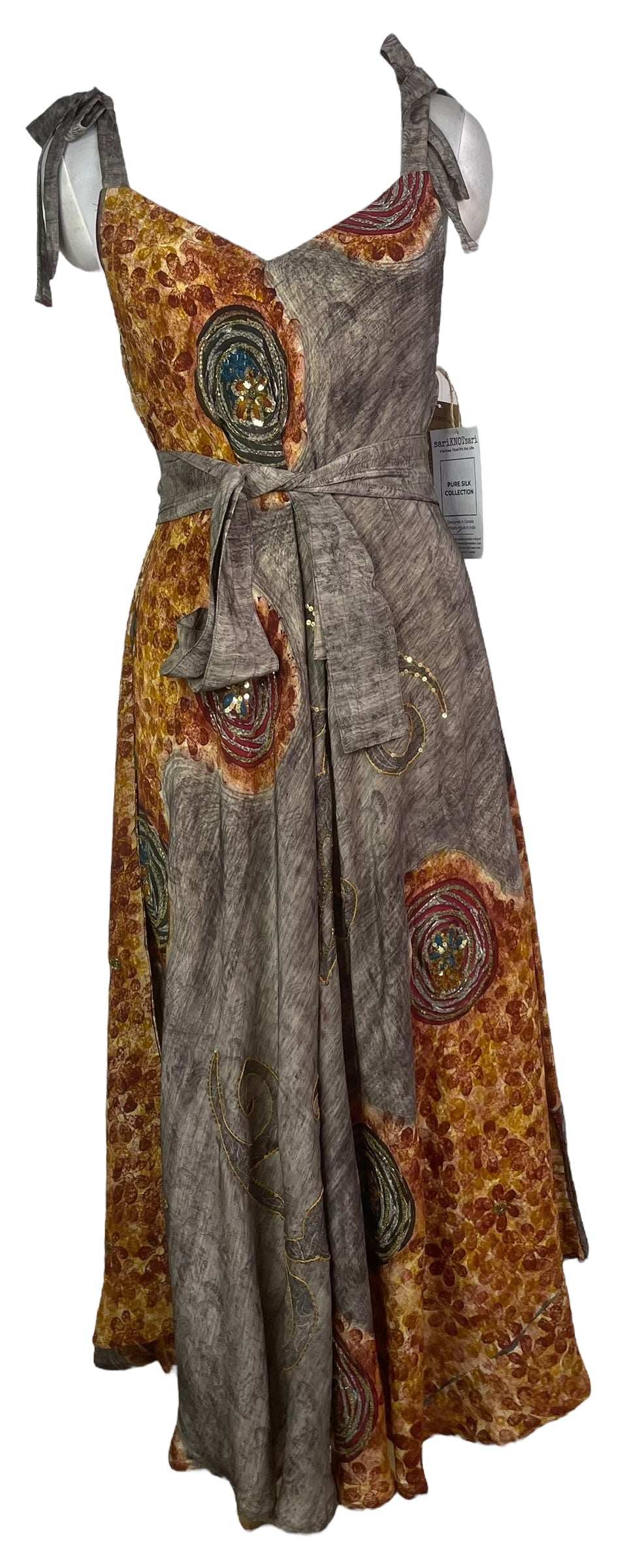 PRC8275 Wabi Sabi Pure Silk Maxi Dress with Belt